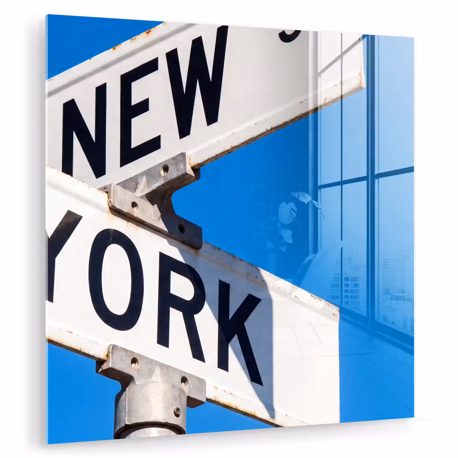 Glasbild - New York – Straßenschild – Stadt – Urban – Blau - New York - Straatbord - Stad - Urban - Blauw plexiglas 5mm klein