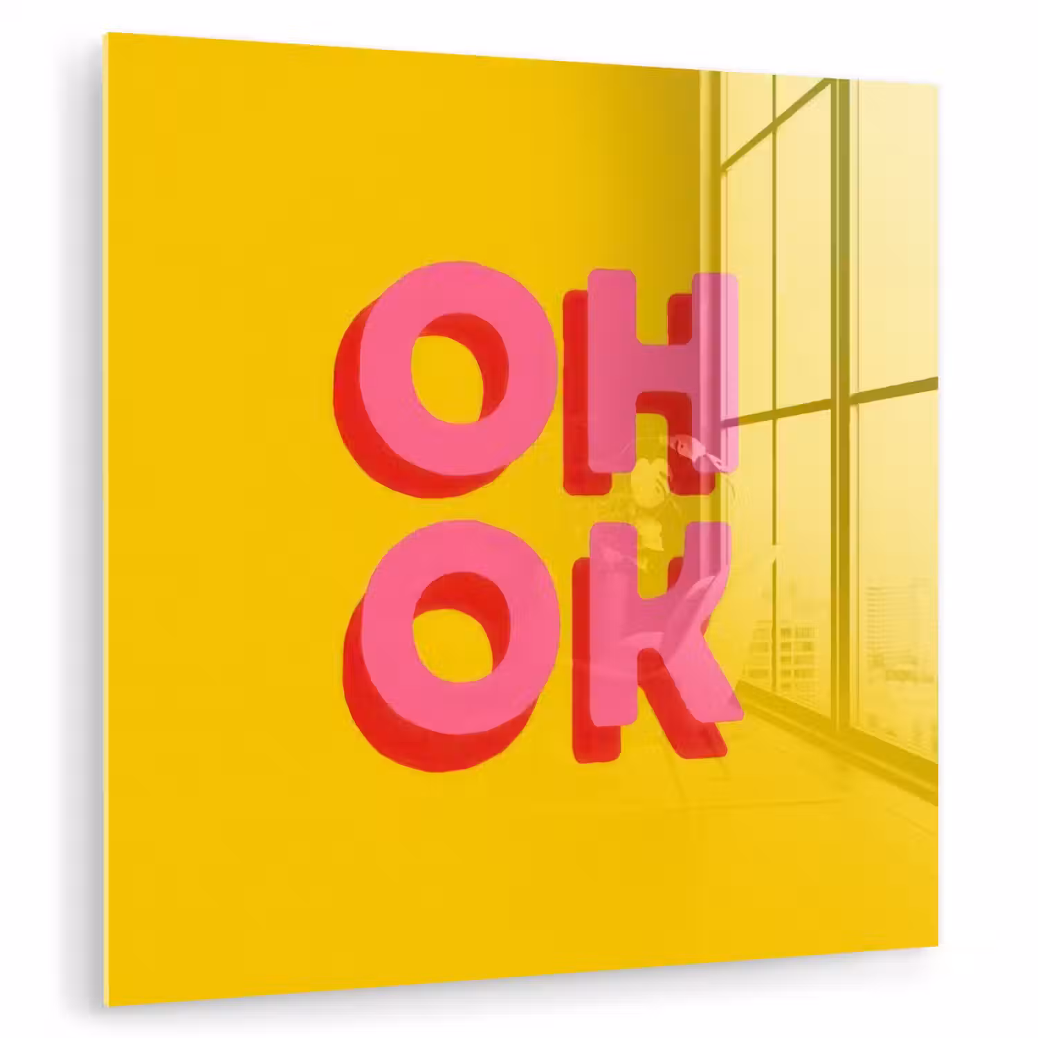 Oh ok - 3D - Geel - Roze plexiglas 5mm klein -zzzproduct_nieuw
