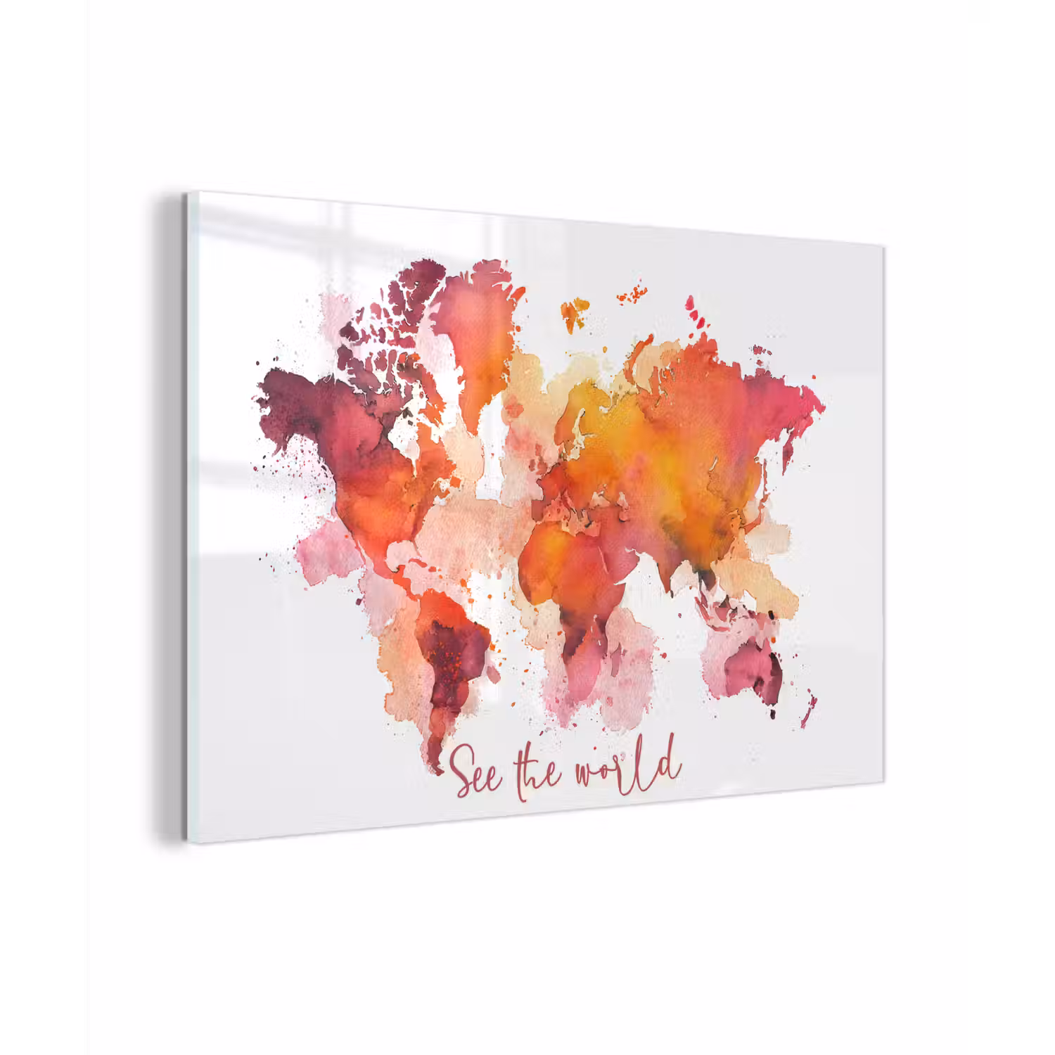 Oranje - Aquarel - Quote - Wereldkaart plexiglas 5mm klein -zzzproduct_nieuw