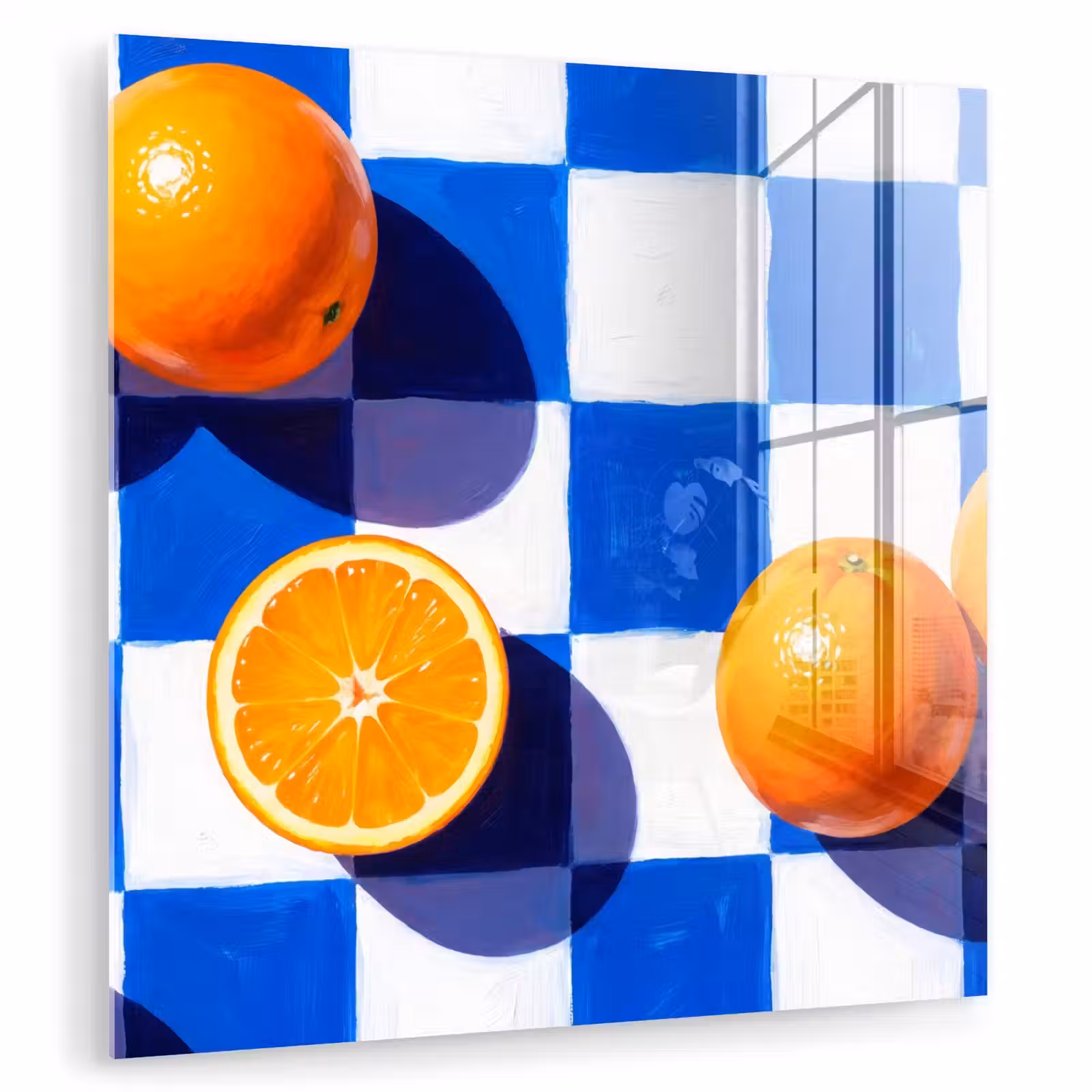 Glasbild - Orange – Kariert – Essen - Sinaasappel - Geruit - Eten plexiglas 5mm klein