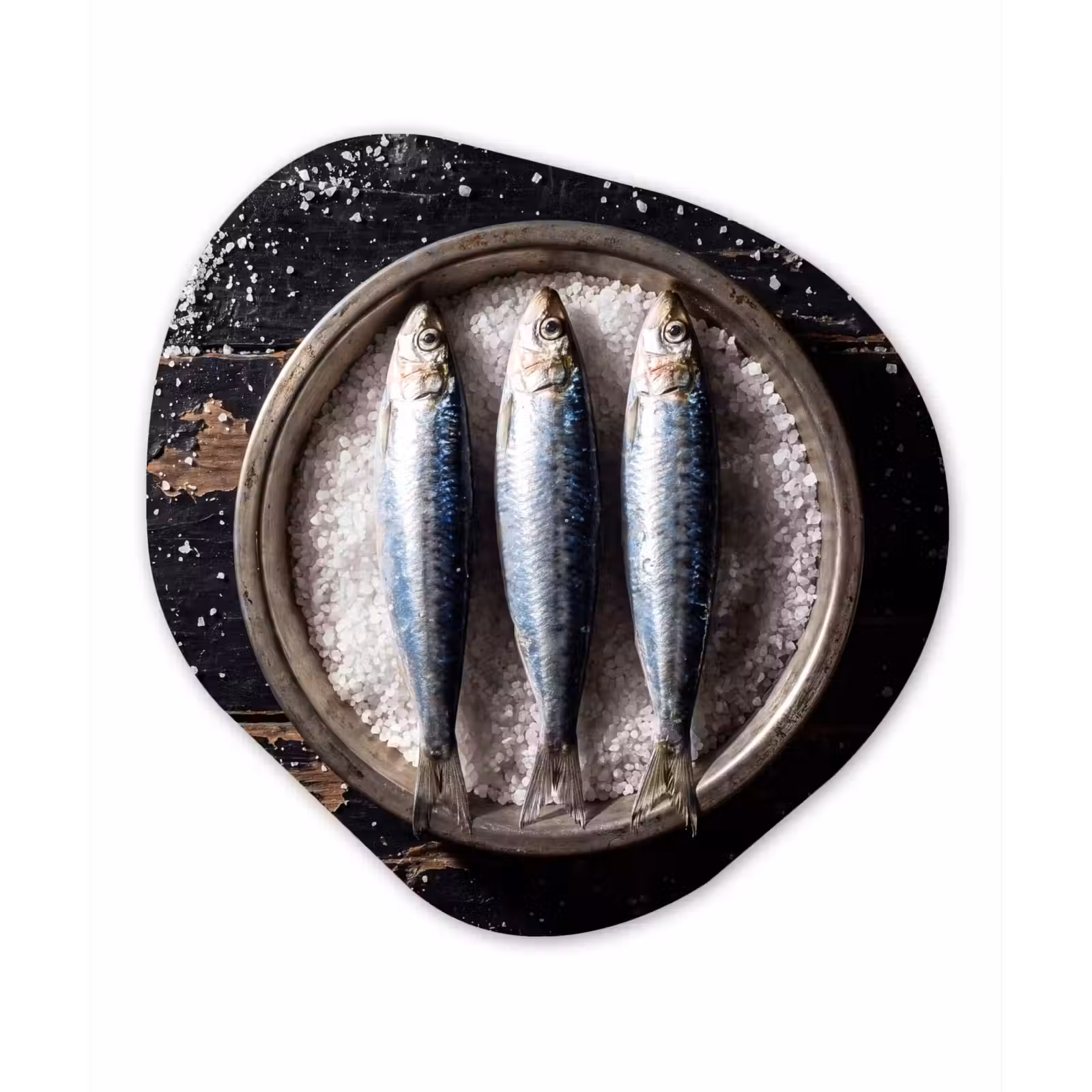 Glasbild Organische Form - Fisch – Salz – Essen - Vis - Zout - Eten Wandcirkel Organisch Plexiglas middel