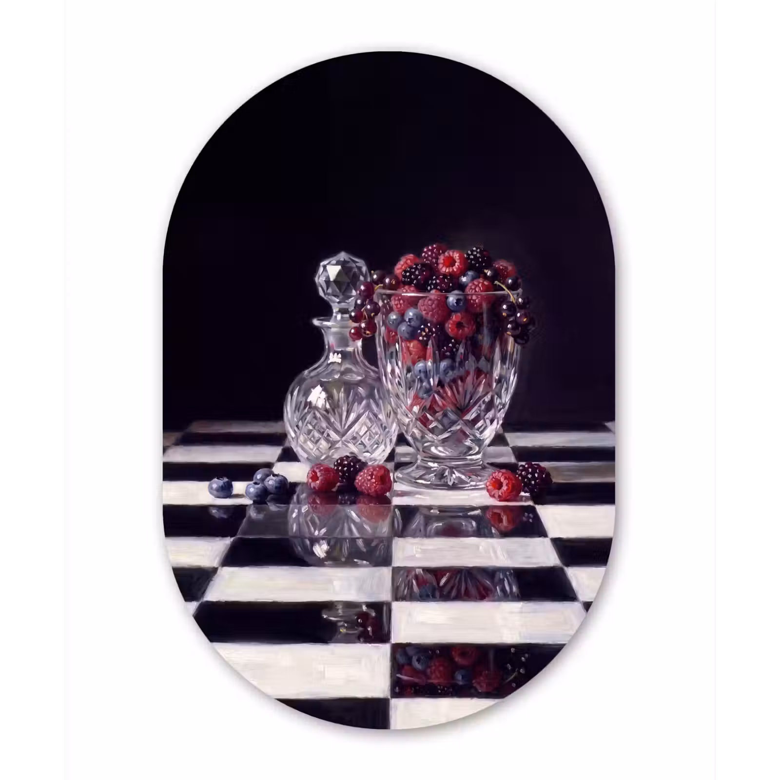 Glasbild Oval - Beeren – Kristall – Stillleben - Bessen - Kristal - Stilleven Wandcirkel Ovaal Glas middel