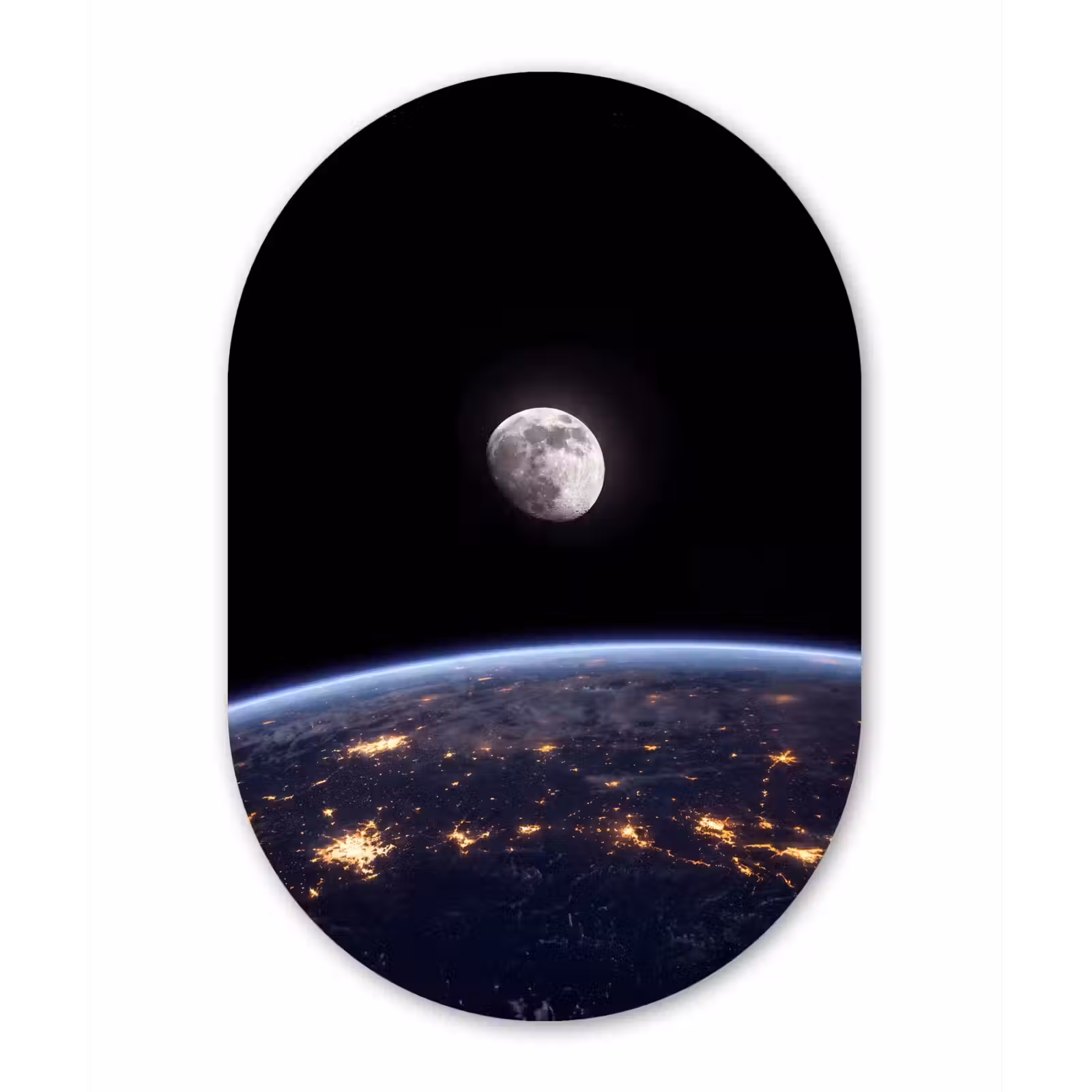 Glasbild Oval - Erde – Nacht – Weltraum - Aarde - Nacht - Ruimte Wandcirkel Ovaal Glas middel