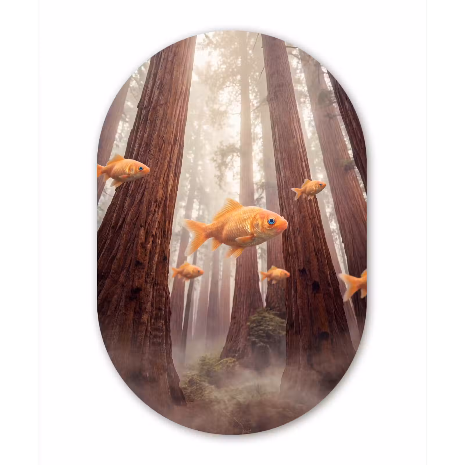 Glasbild Oval - Fisch – Wald – Fantasie - Vis - Bos - Fantasie Wandcirkel Ovaal Glas middel