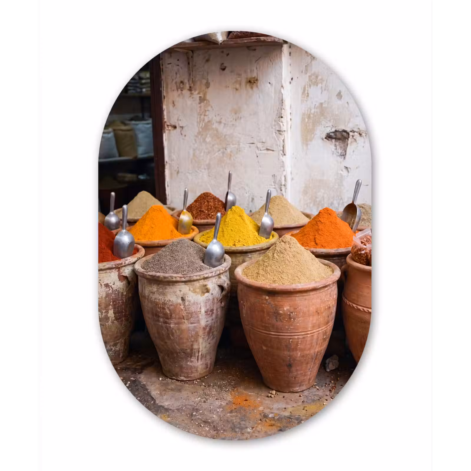 Glasbild Oval - Gewürze – Gläser – Orientalisch - Kruiden - Potten - Oosters Wandcirkel Ovaal Glas middel