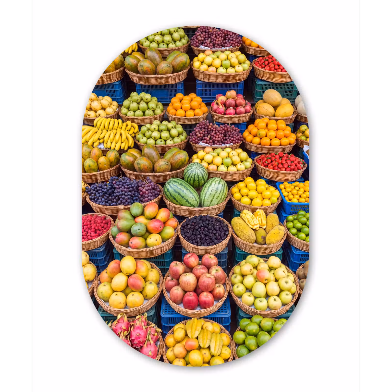 Glasbild Oval - Obst – Markt – Bunt - Fruit - Markt - Kleurrijk Wandcirkel Ovaal Glas middel