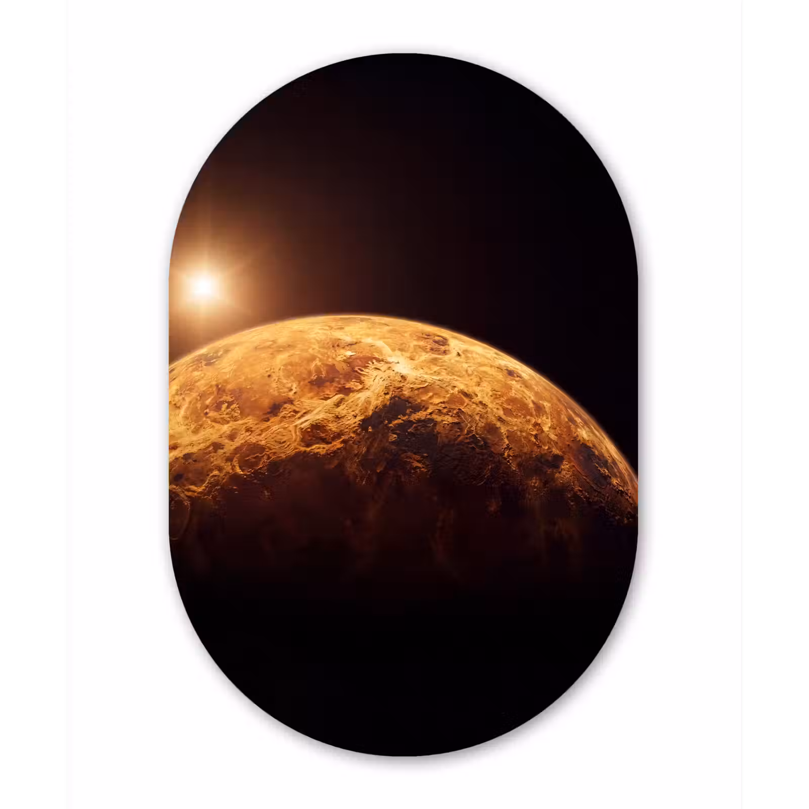 Glasbild Oval - Planet – Weltraum – Orange - Planeet - Ruimte - Oranje Wandcirkel Ovaal Glas middel