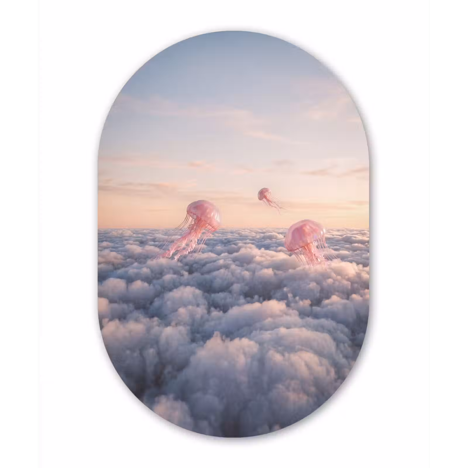 Glasbild Oval - Rosa Tier – Wolken - Roze dier - Wolken Wandcirkel Ovaal Glas middel