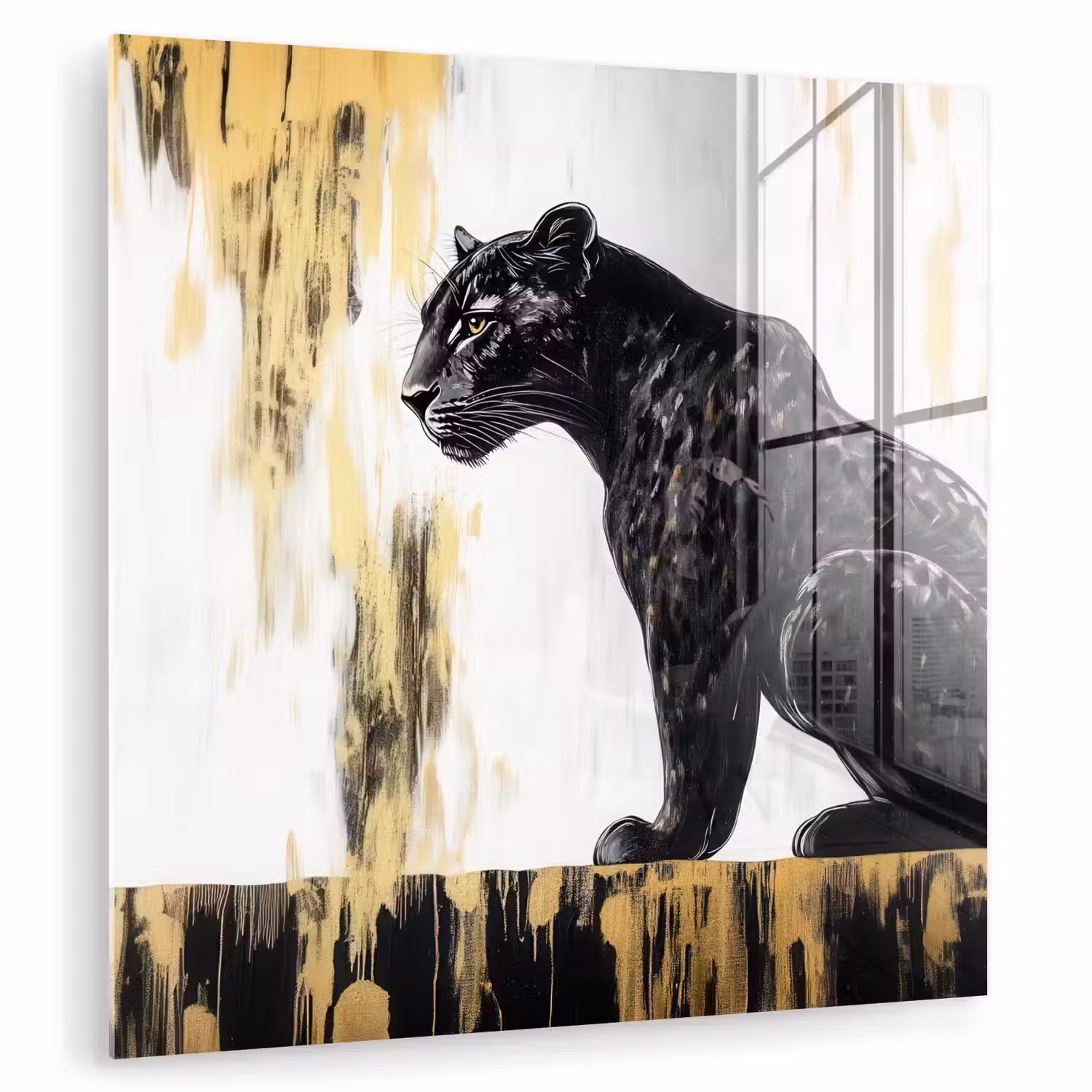 Panter - Zwart - Abstract - Goud plexiglas 5mm klein -zzzproduct_nieuw