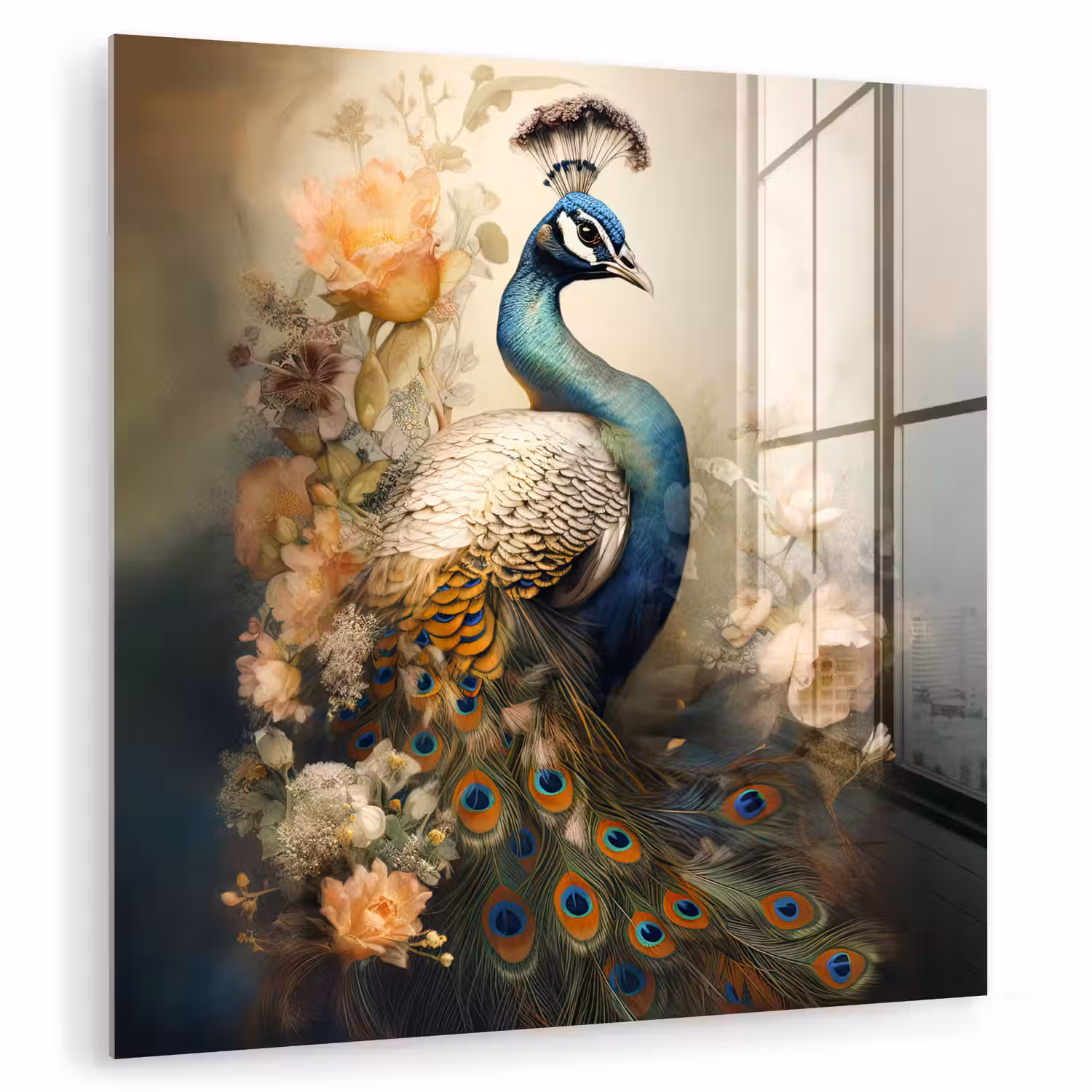 Pauw - Pauwenveren - Bloemen - Vogels - Botanisch plexiglas 5mm klein -zzzproduct_nieuw