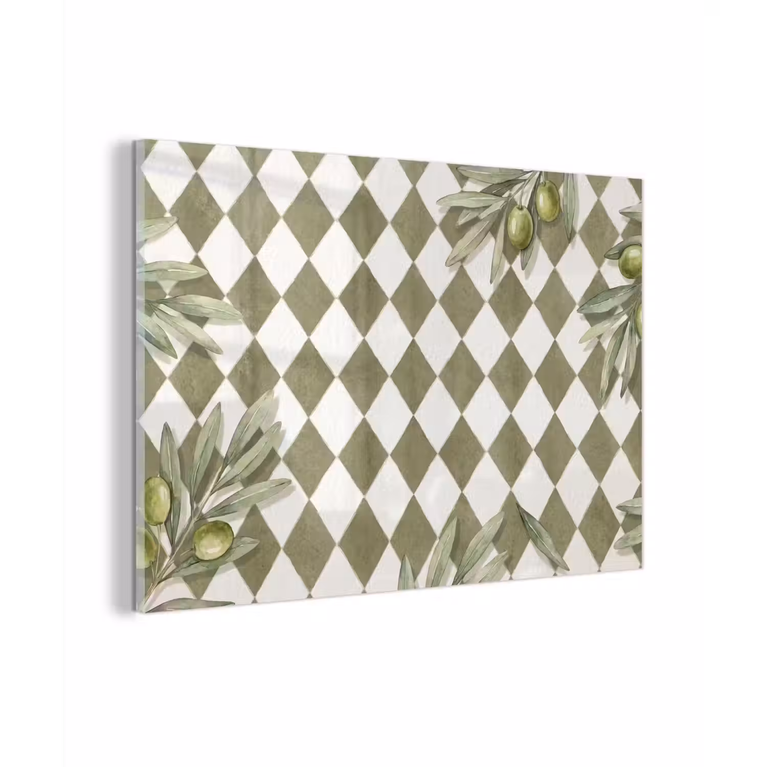 Plant - Olijftakken - Waterverf - Mediterraan - Groen plexiglas 5mm klein -zzzproduct_nieuw