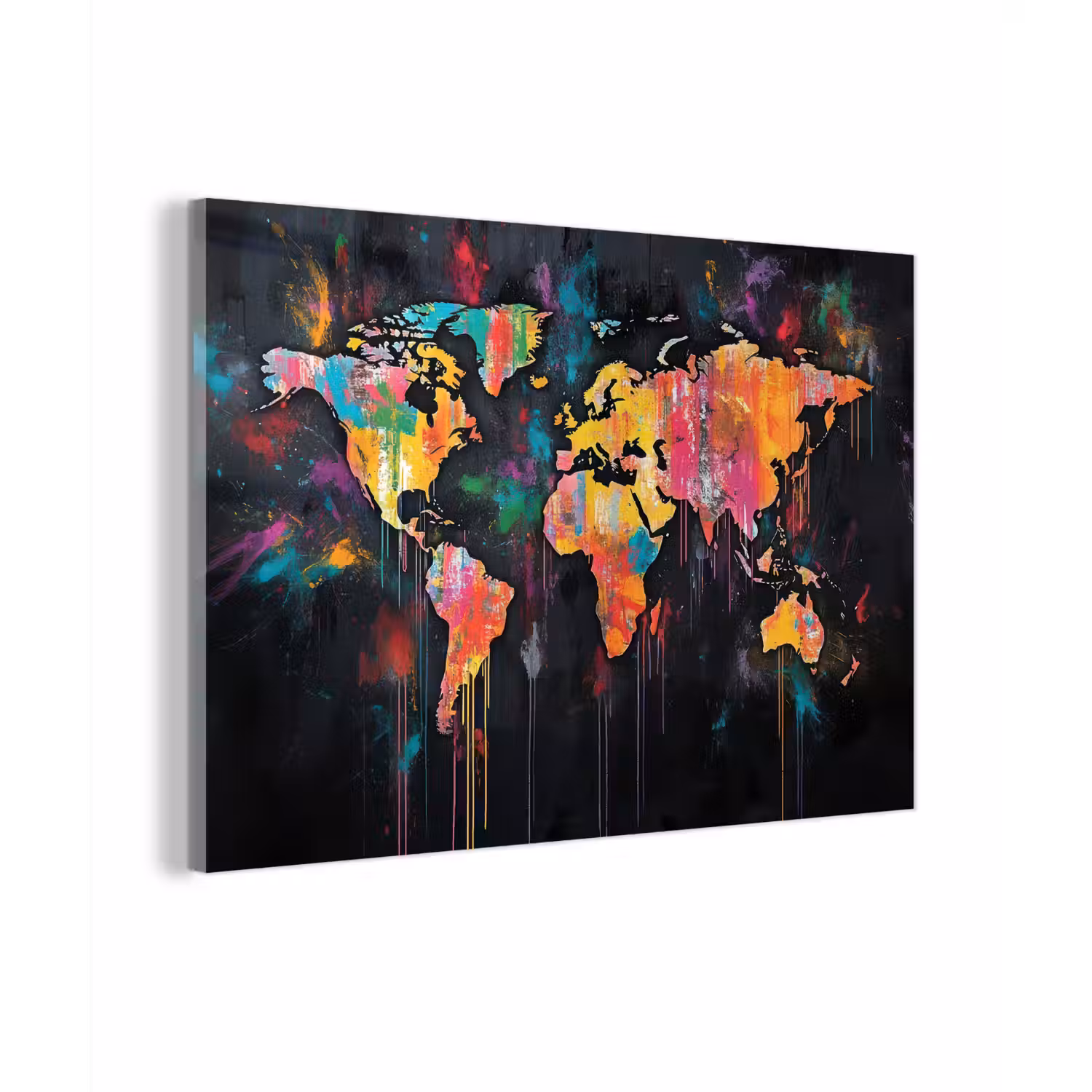 Penseelstreken - Artistiek - Wereldkaart - Kleurrijk plexiglas 5mm klein -zzzproduct_nieuw