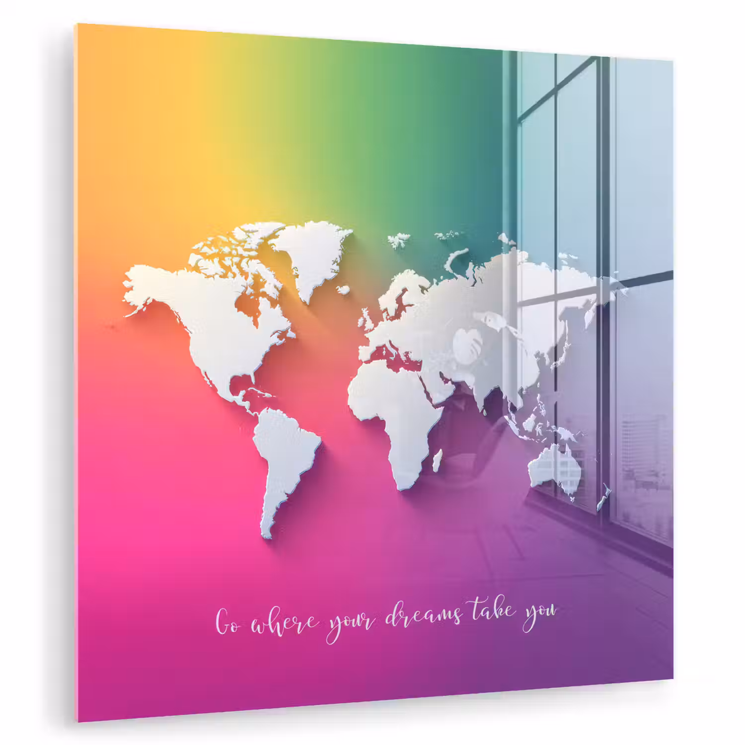 Regenboog - Quote - Wereldkaart - Dream plexiglas 5mm klein -zzzproduct_nieuw