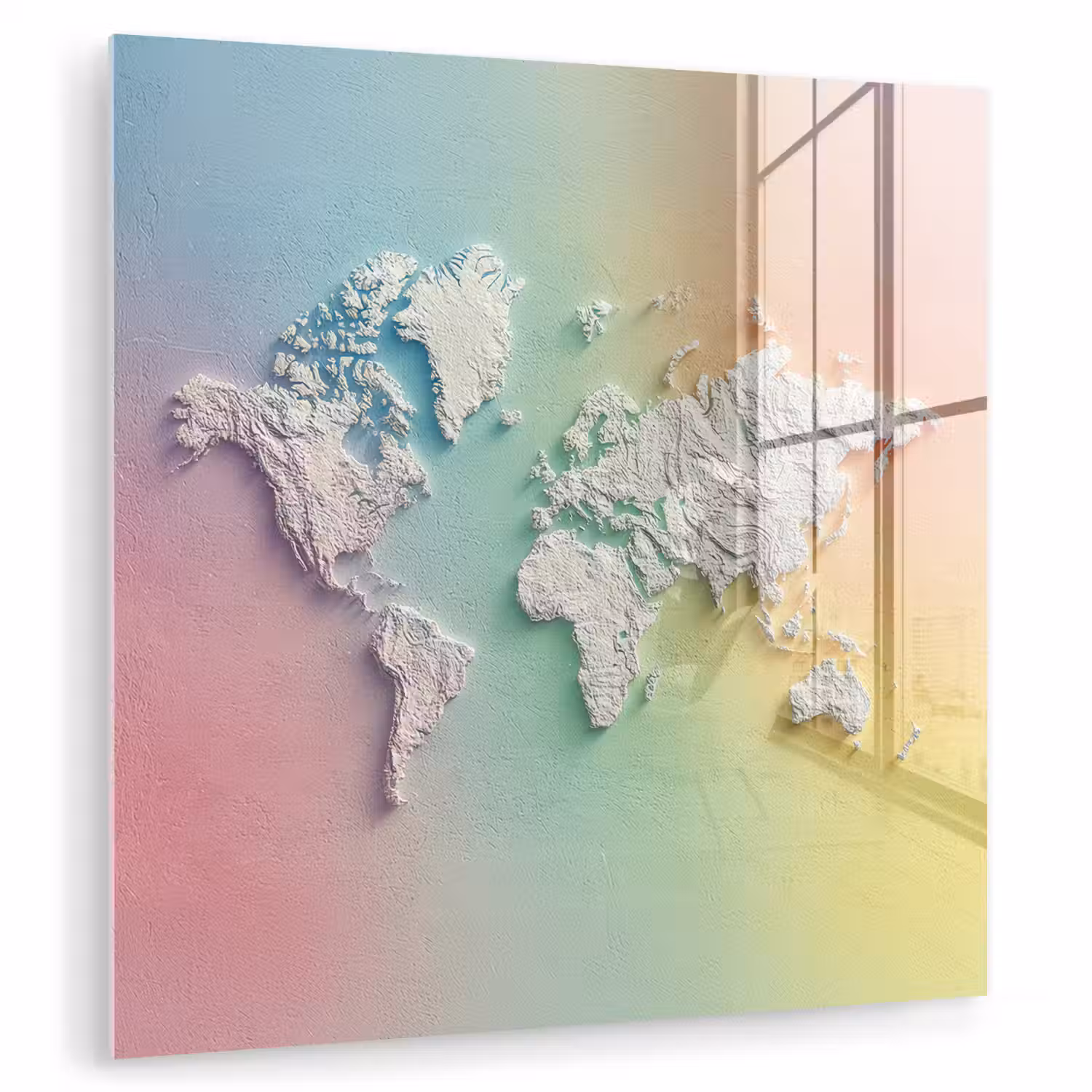 Regenboogkleuren - Wereldkaart - Zacht - Continenten plexiglas 5mm klein -zzzproduct_nieuw
