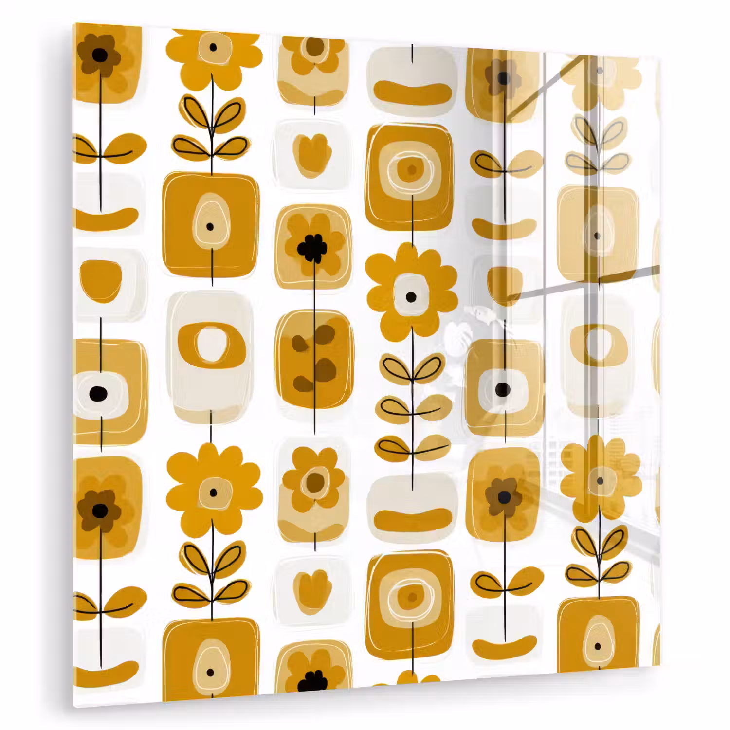 Retro - Abstract - Bloemen - Okergeel plexiglas 5mm klein 11 -zzzproduct_nieuw