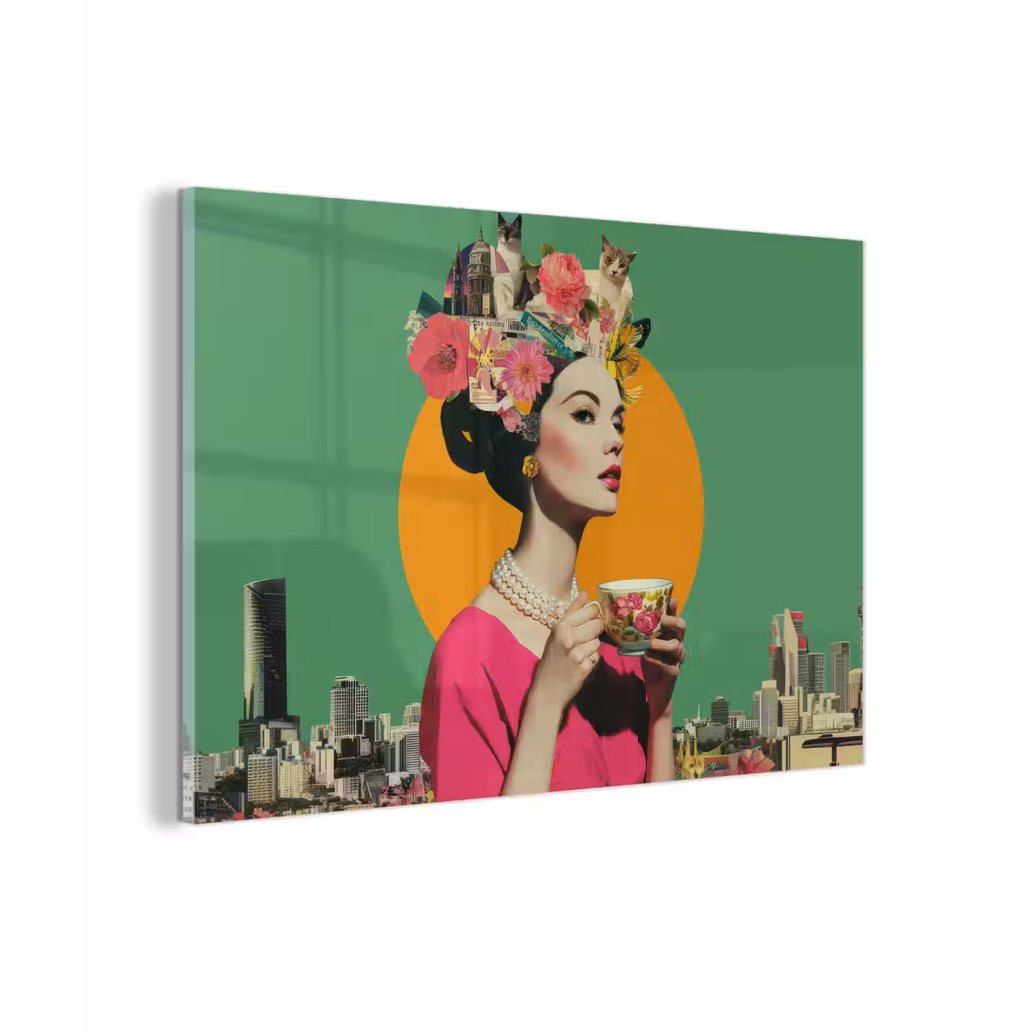 Retro - Vrouw - Stad - Zon plexiglas 5mm klein -zzzproduct_nieuw