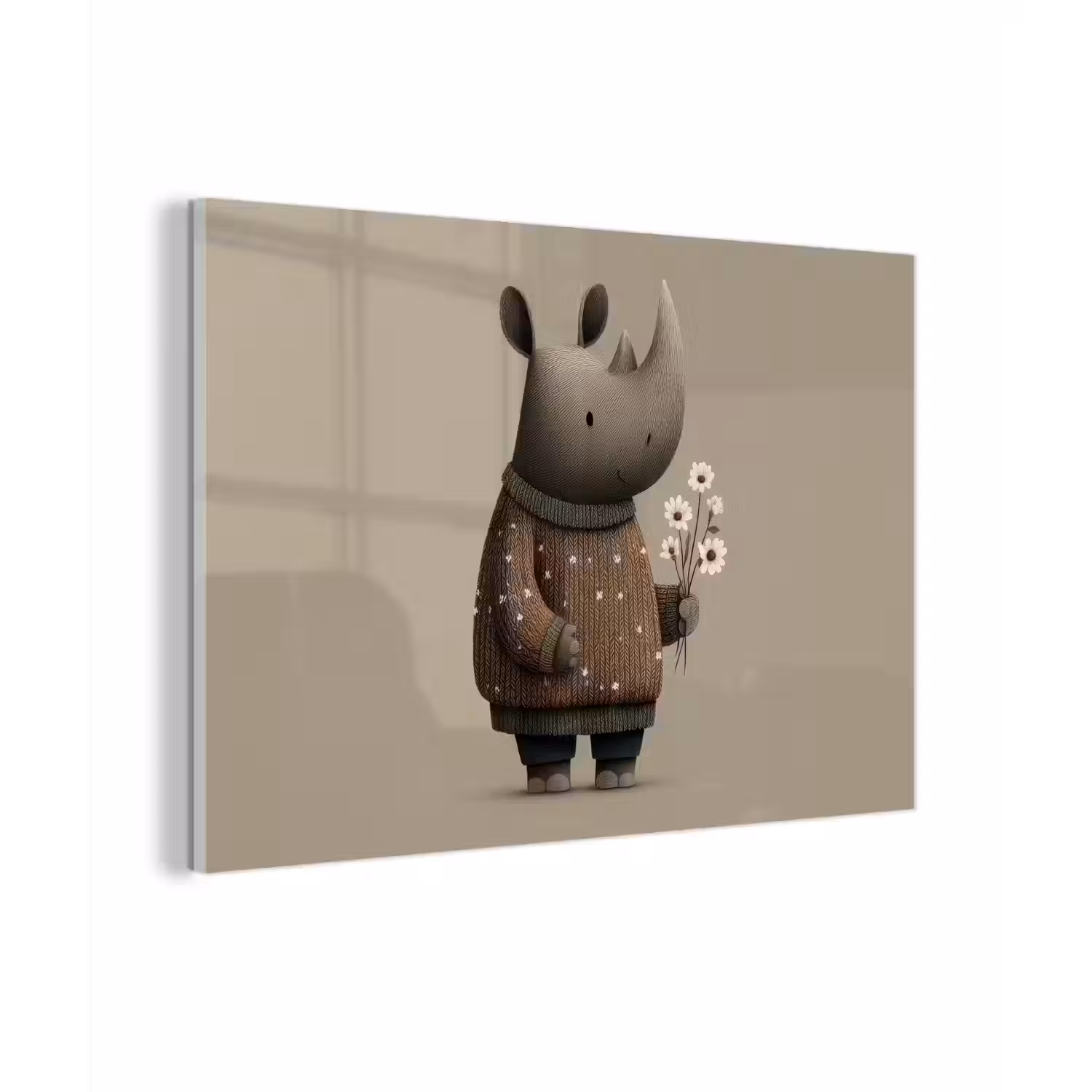 Neushoorn - Witte bloemen - Lief plexiglas 5mm klein -zzzproduct_nieuw