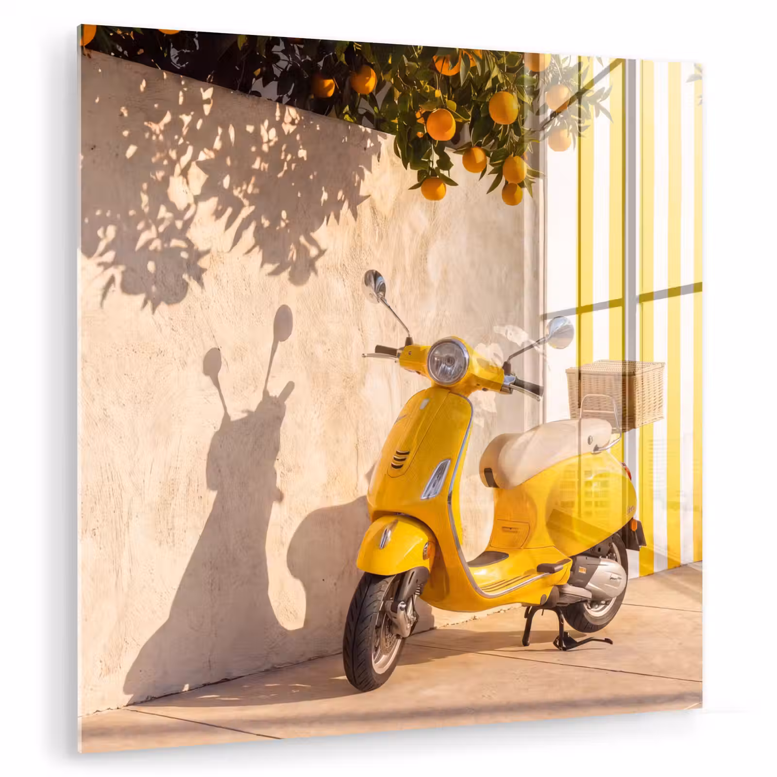 Glasbild - Roller – Natur – Sommer – Gelb – Mittelmeer - Scooter - Natuur - Zomer - Geel - Mediterraan plexiglas 5mm klein