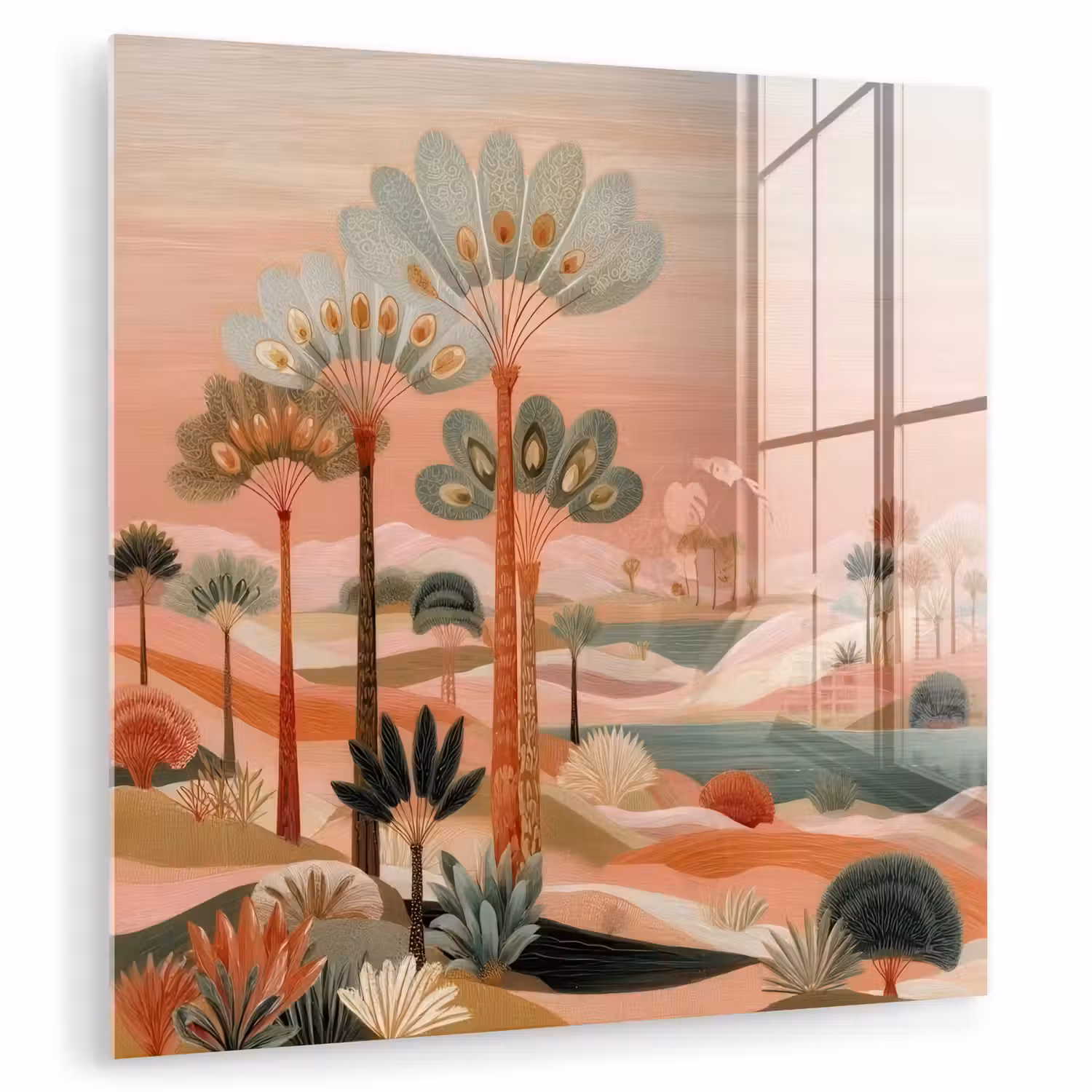Roze landschap - Palmen - Water plexiglas 5mm klein -zzzproduct_nieuw