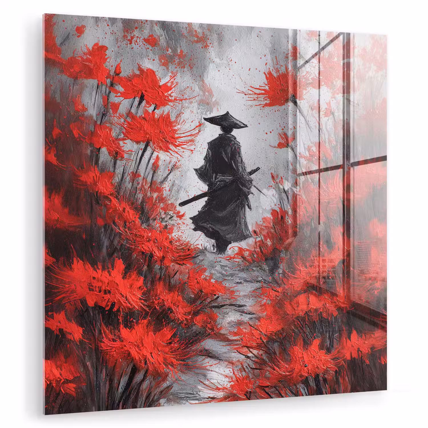 Rode bloemen - mistig - Man plexiglas 5mm klein -zzzproduct_nieuw