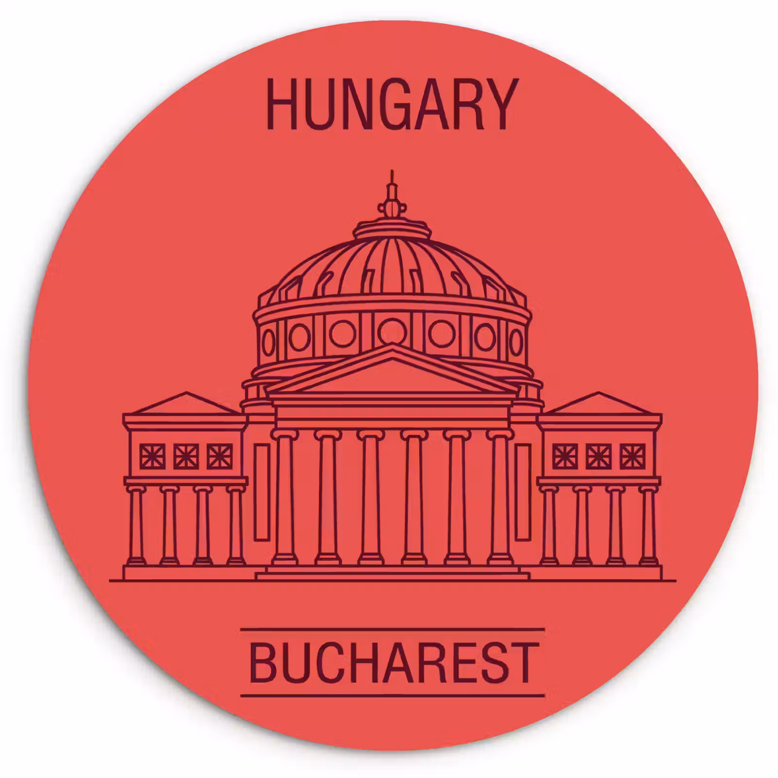 Glasbild Rund - Architektur – Bukarest – Stadtbild – Strichzeichnung – Rot - Architectuur - Boekarest - Stedelijk - Lijntekening - Rood Wandcirkel plexiglas klein