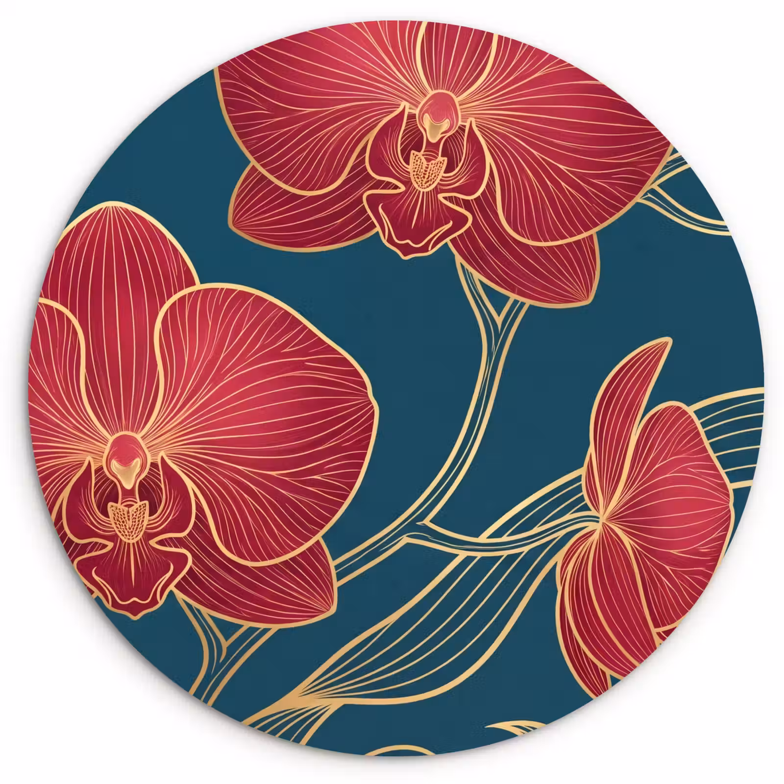 Glasbild Rund - Blumen – Rot – Gold - Bloemen - Rood - Goud Wandcirkel plexiglas klein