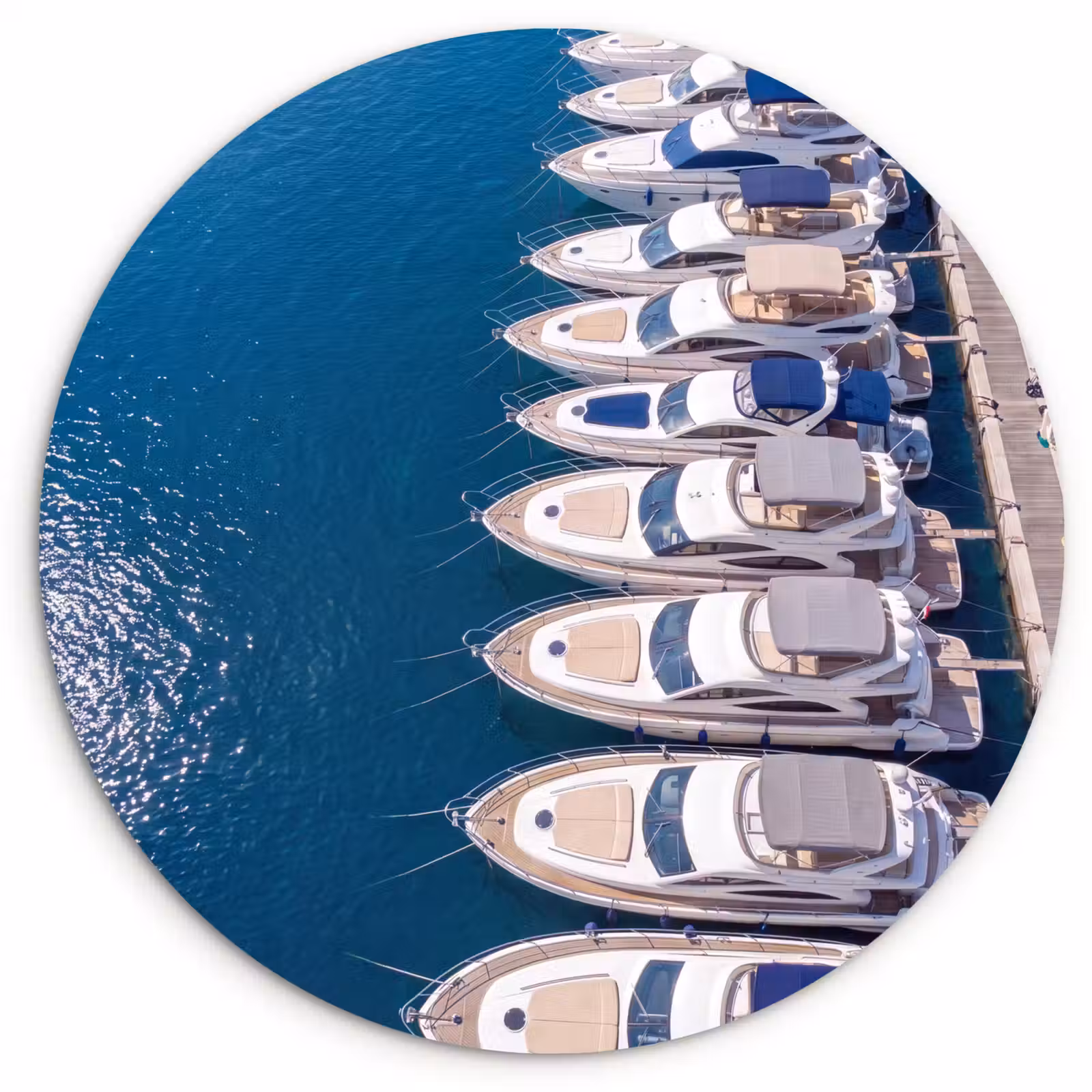 Glasbild Rund - Boot – Yachthafen – Wasser – Sommer – Blau - Boot - Jachthaven - Water - Zomer - Blauw Wandcirkel plexiglas klein