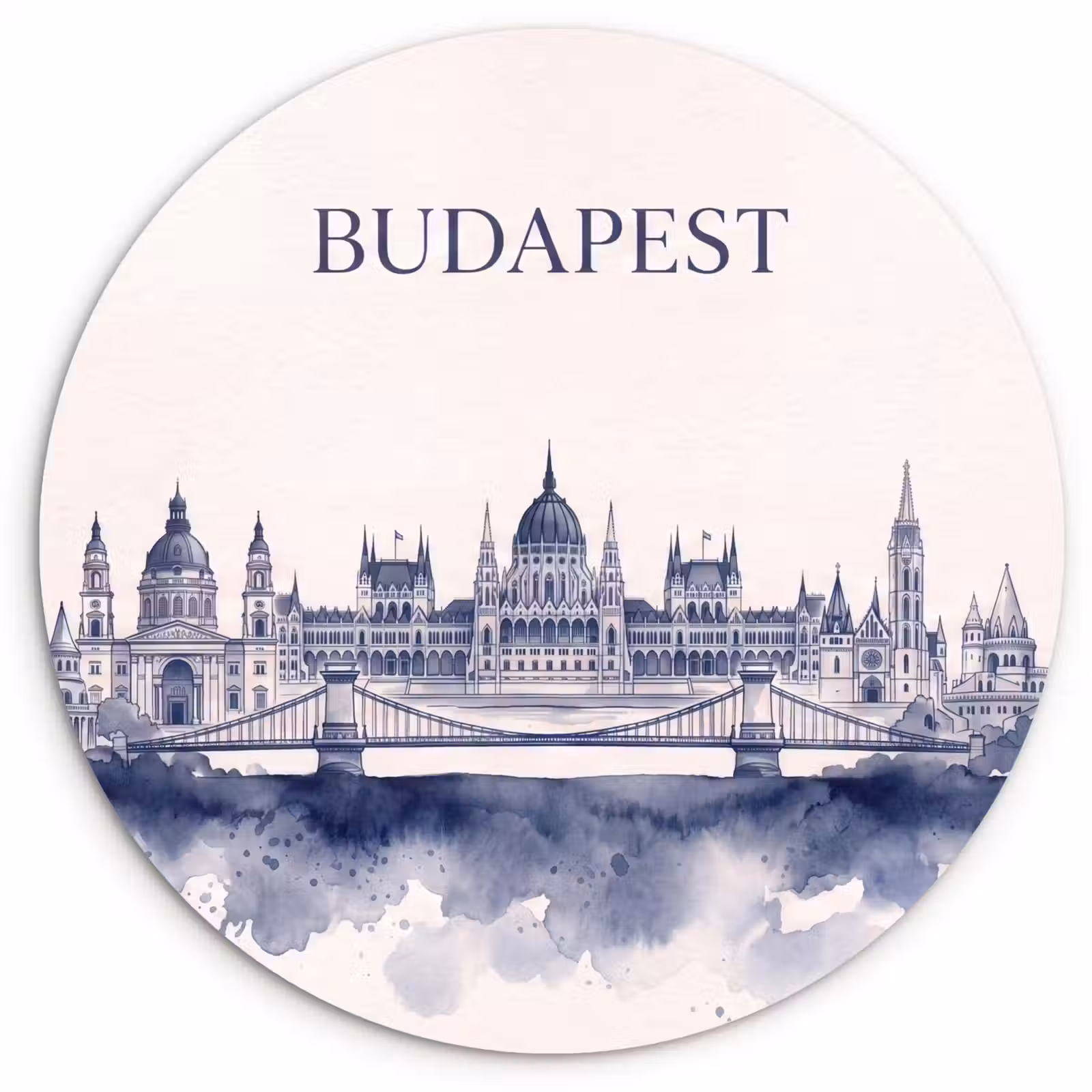 Glasbild Rund - Budapest – Skyline – Architektur – Aquarell – Blau - Boedapest - Skyline - Architectuur - Aquarel - Blauw Wandcirkel plexiglas klein