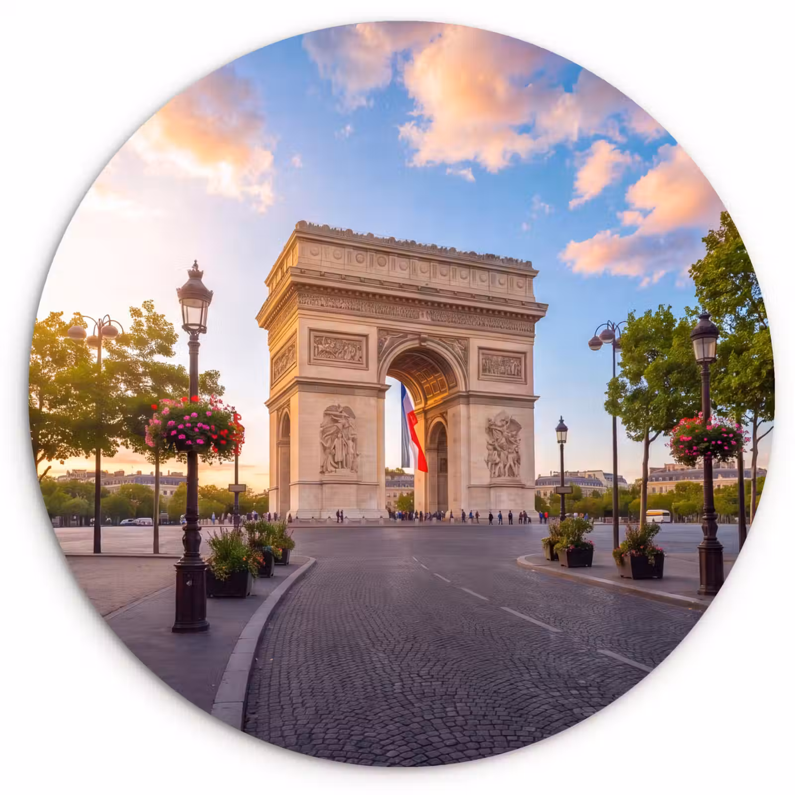 Glasbild Rund - Denkmal – Paris – Sonnenuntergang – Architektur – Gold - Monument - Parijs - Zonsondergang - Architectuur - Goud Wandcirkel plexiglas klein