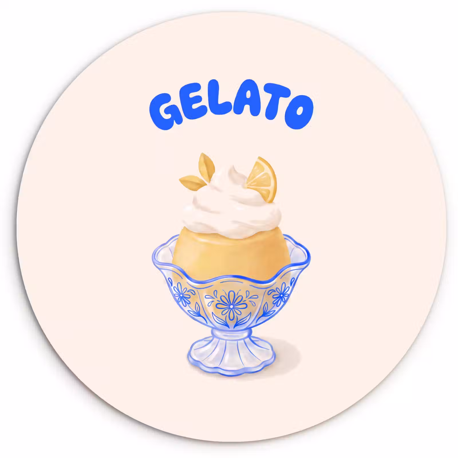 Glasbild Rund - Eis – Zitrone – Illustration – Gelb – Dessert - IJs - Citroen - Illustratie - Geel - Dessert Wandcirkel plexiglas klein