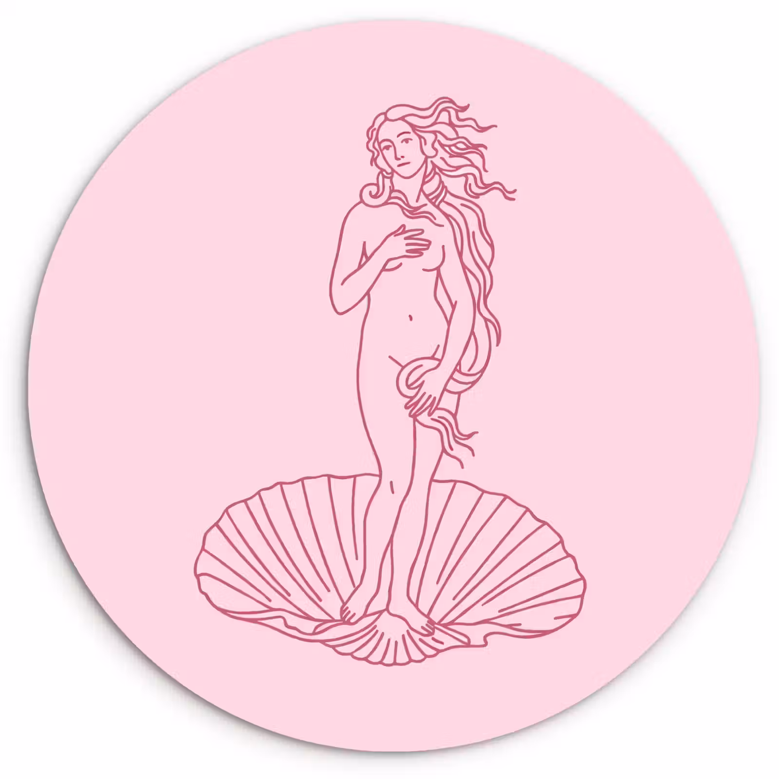 Glasbild Rund - Frau – Muschel – Kunst – Strichzeichnung – Rosa - Vrouw - Schelp - Kunst - Lijntekening - Roze Wandcirkel plexiglas klein
