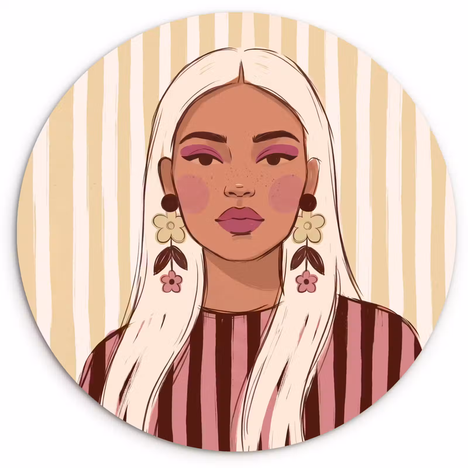 Glasbild Rund - Frau – Porträt – Illustration – Modern – Rosa - Vrouw - Portret - Illustratie - Modern - Roze Wandcirkel plexiglas klein