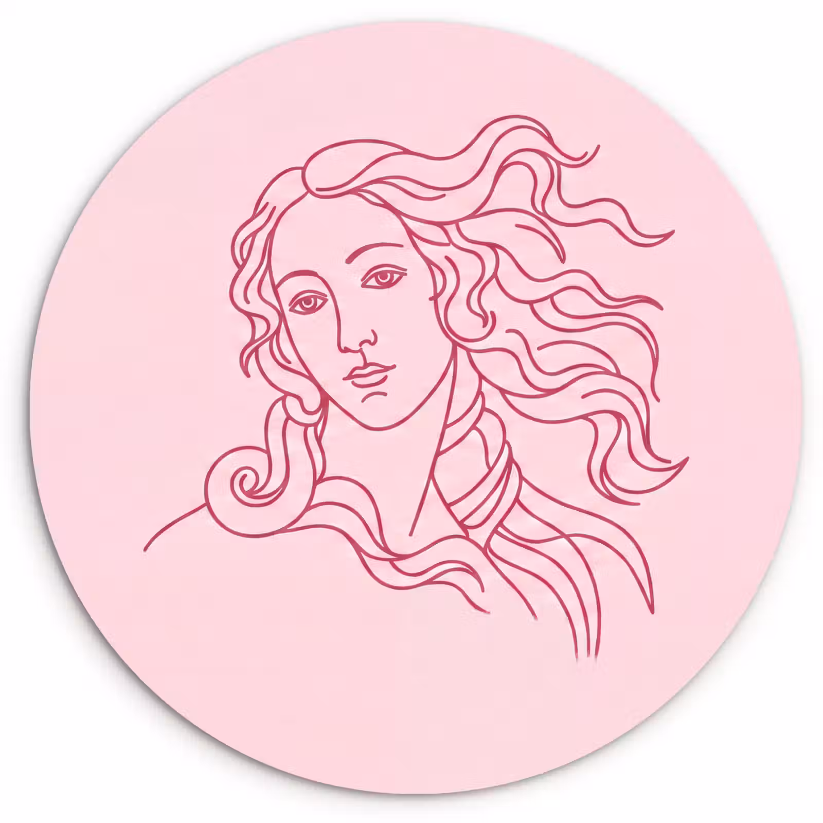 Glasbild Rund - Frau – Porträt – Klassisch – Strichzeichnung – Rosa - Vrouw - Portret - Klassiek - Line-art - Roze Wandcirkel plexiglas klein