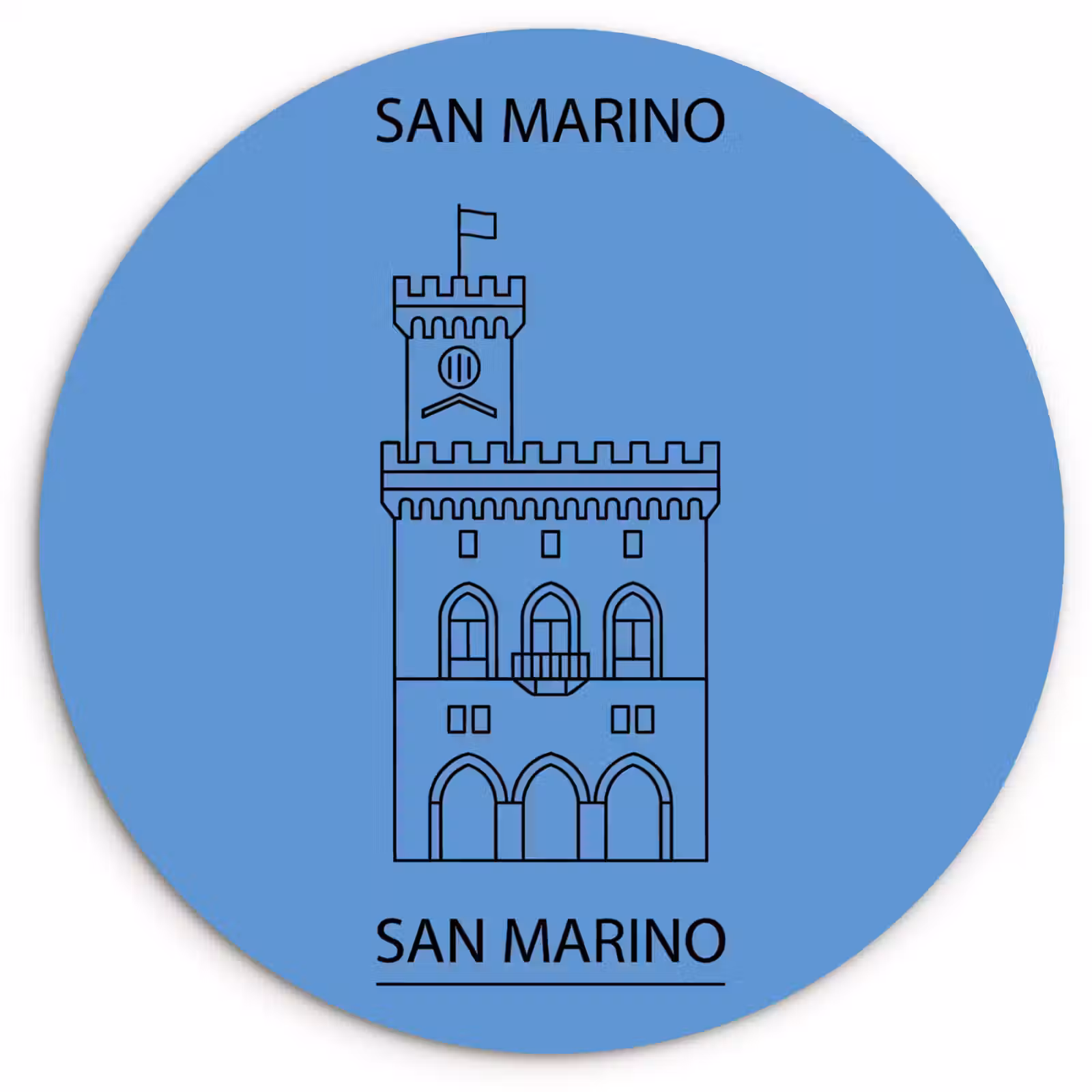 Glasbild Rund - Gebäude – San Marino – Architektur – Strichzeichnung – Blau - Gebouw - San Marino - Architectuur - Lijntekening - Blauw Wandcirkel plexiglas klein