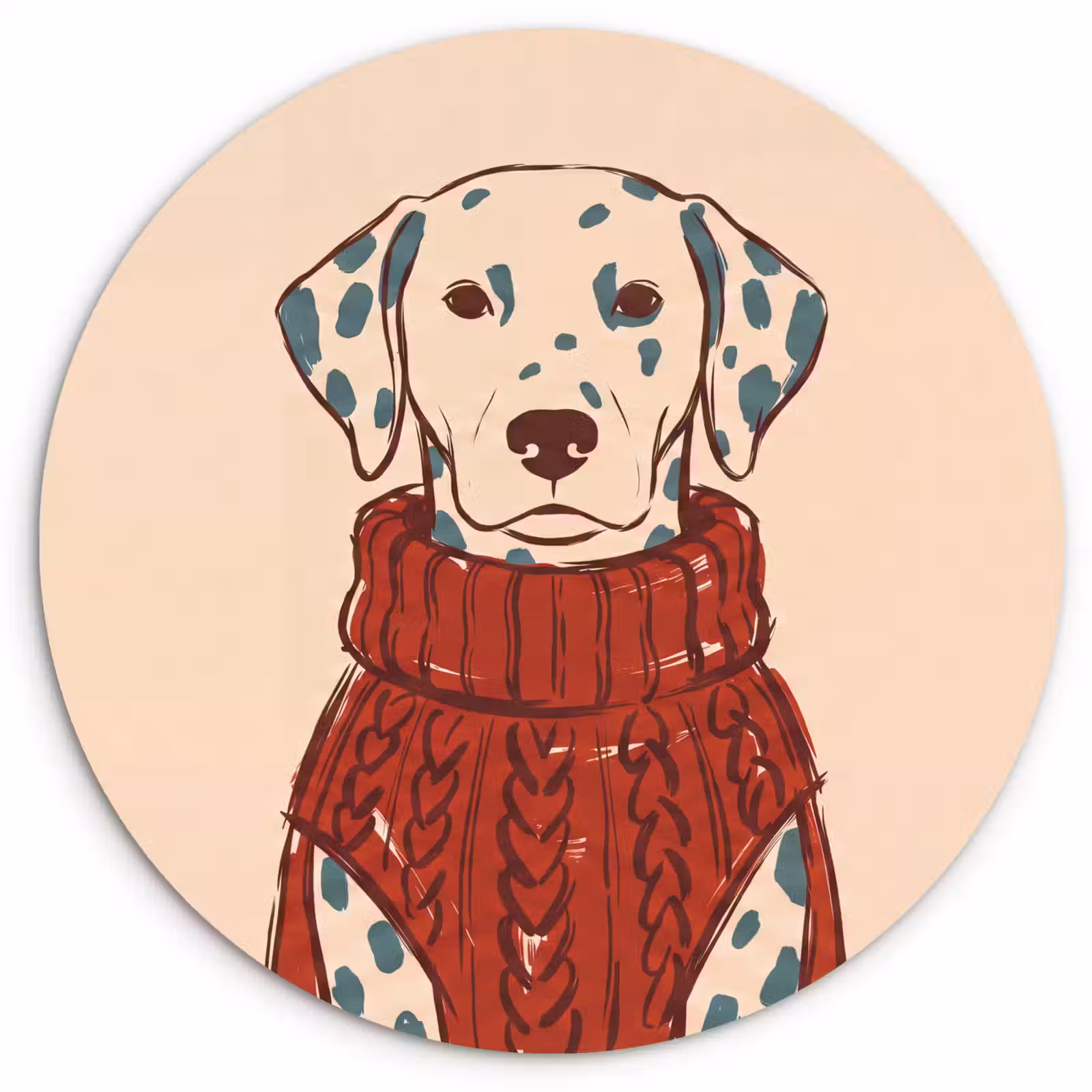 Glasbild Rund - Hund – Pullover – Winter – Tiere – Rot - Hond - Trui - Winter - Dieren - Rood Wandcirkel plexiglas klein
