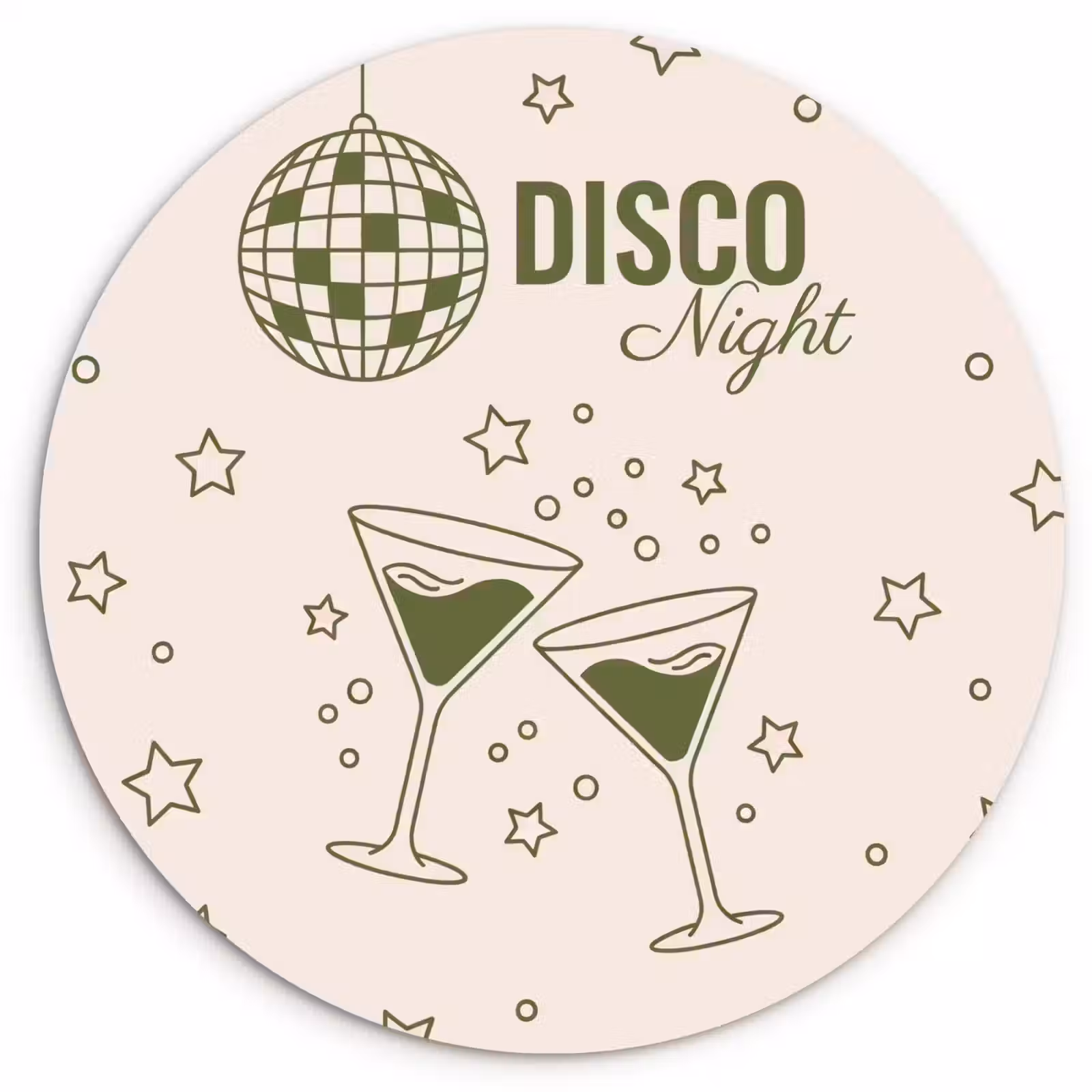 Glasbild Rund - Party – Disco – Alkohol – Illustration – Grün - Feest - Disco - Drank - Illustratie - Groen Wandcirkel plexiglas klein