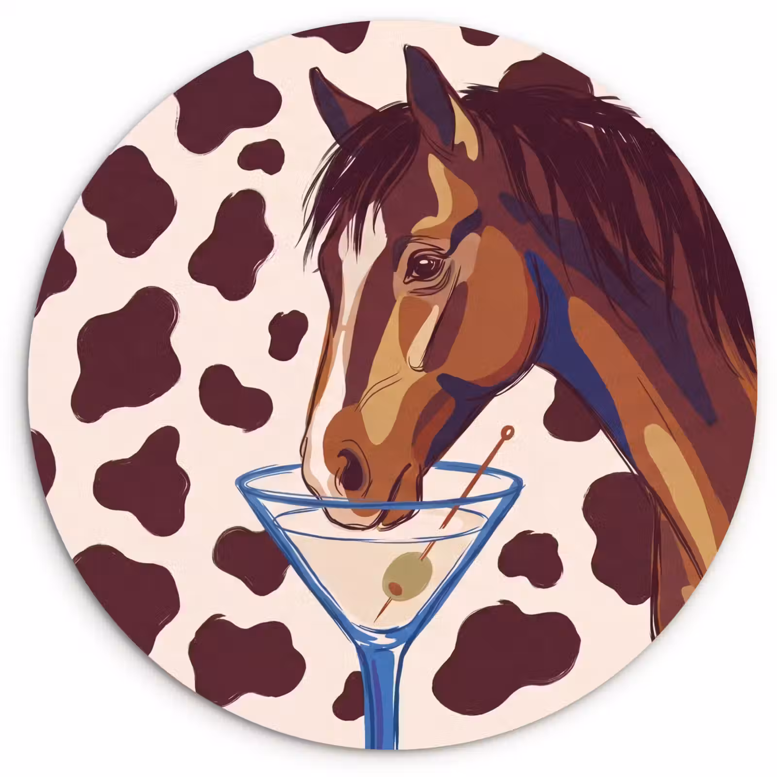 Glasbild Rund - Pferd – Martini – Tiere – Abstrakt – Braun - Paard - Martini - Dieren - Abstract - Bruin Wandcirkel plexiglas klein