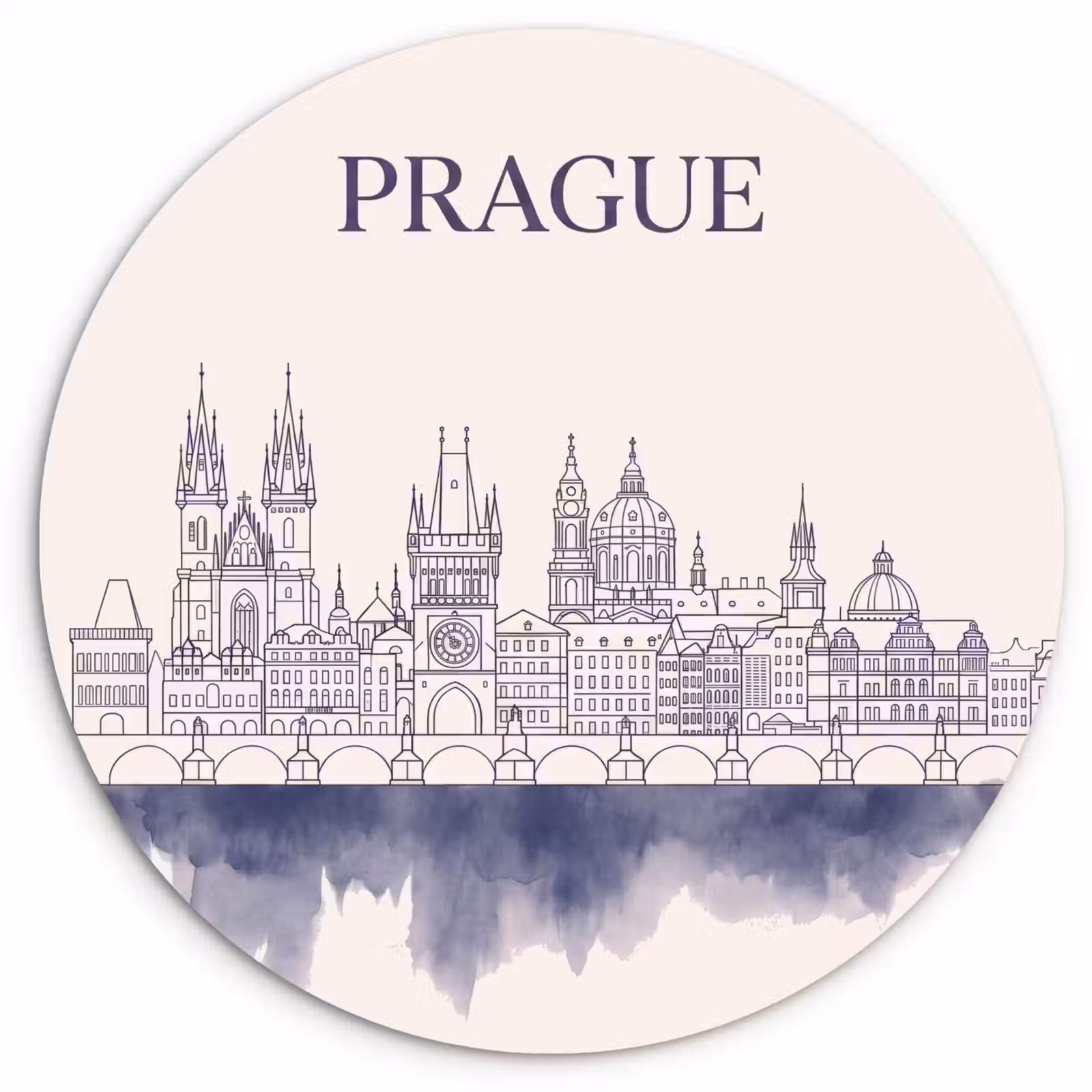 Glasbild Rund - Prag – Skyline – Architektur – Blau - Praag - Skyline - Architectuur - Blauw Wandcirkel plexiglas klein