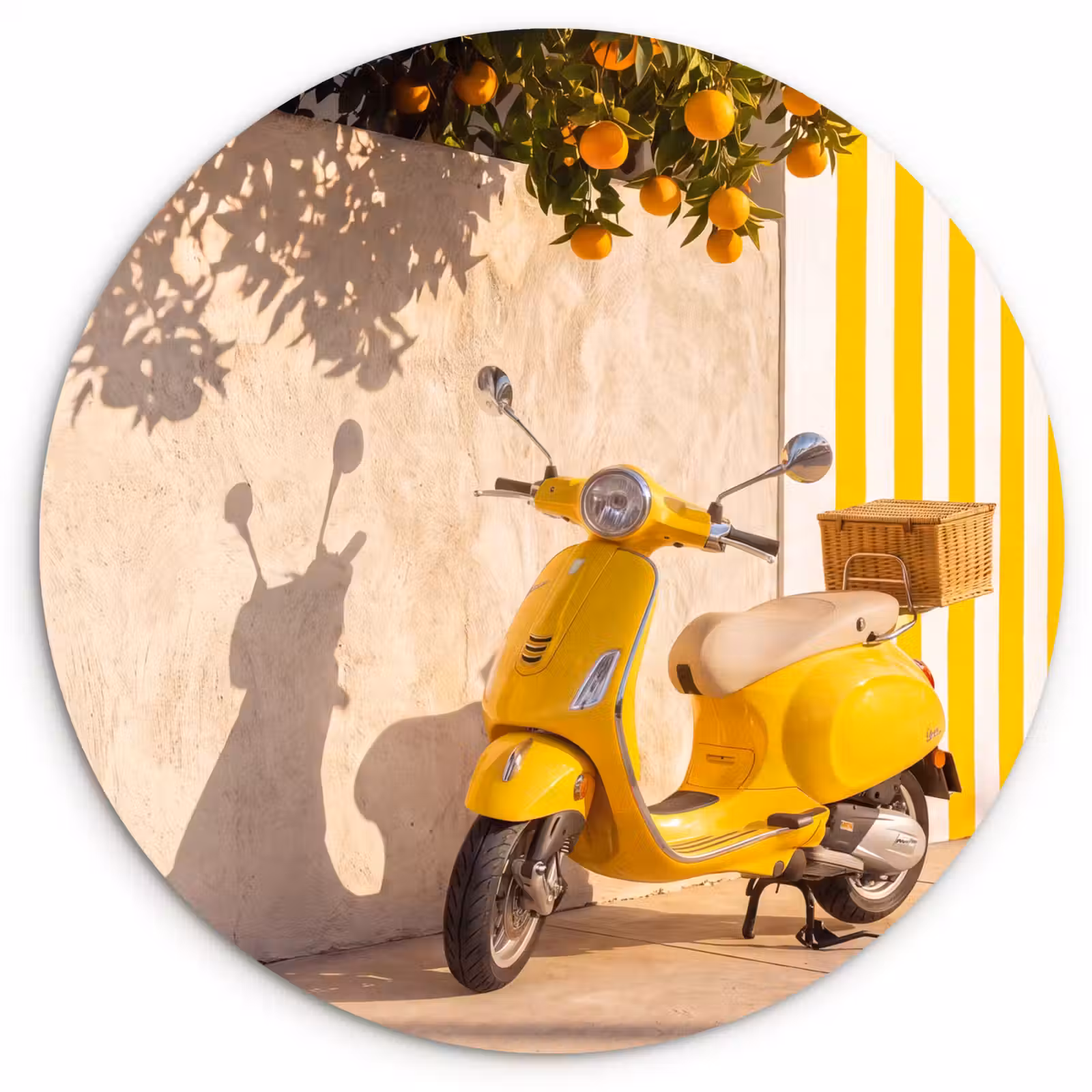 Glasbild Rund - Roller – Natur – Sommer – Gelb – Mittelmeer - Scooter - Natuur - Zomer - Geel - Mediterraan Wandcirkel plexiglas klein