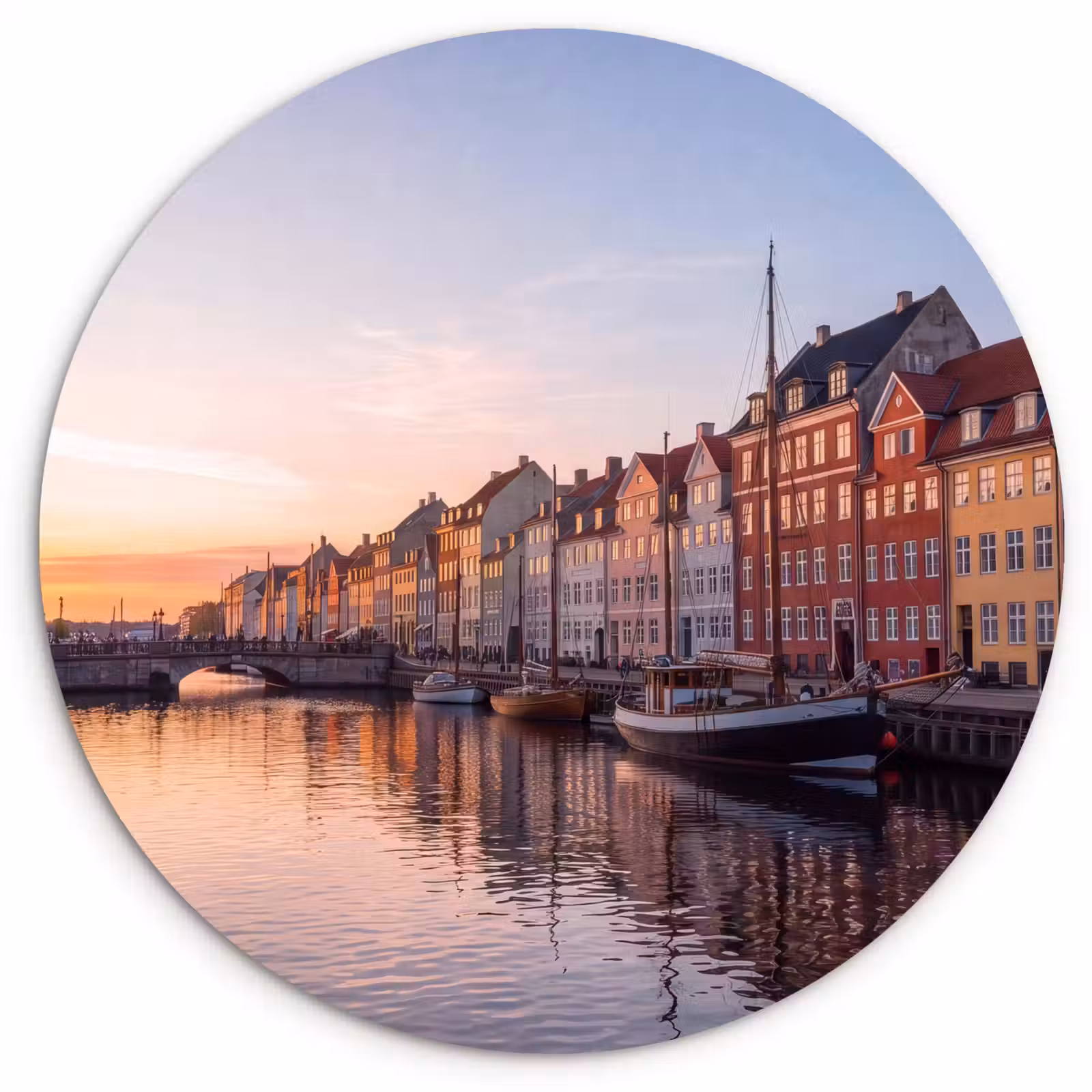 Glasbild Rund - Stadt – Kanal – Sonnenuntergang – Klassisch – Farbenfroh - Stad - Gracht - Zonsondergang - Klassiek - Kleurrijk Wandcirkel plexiglas klein
