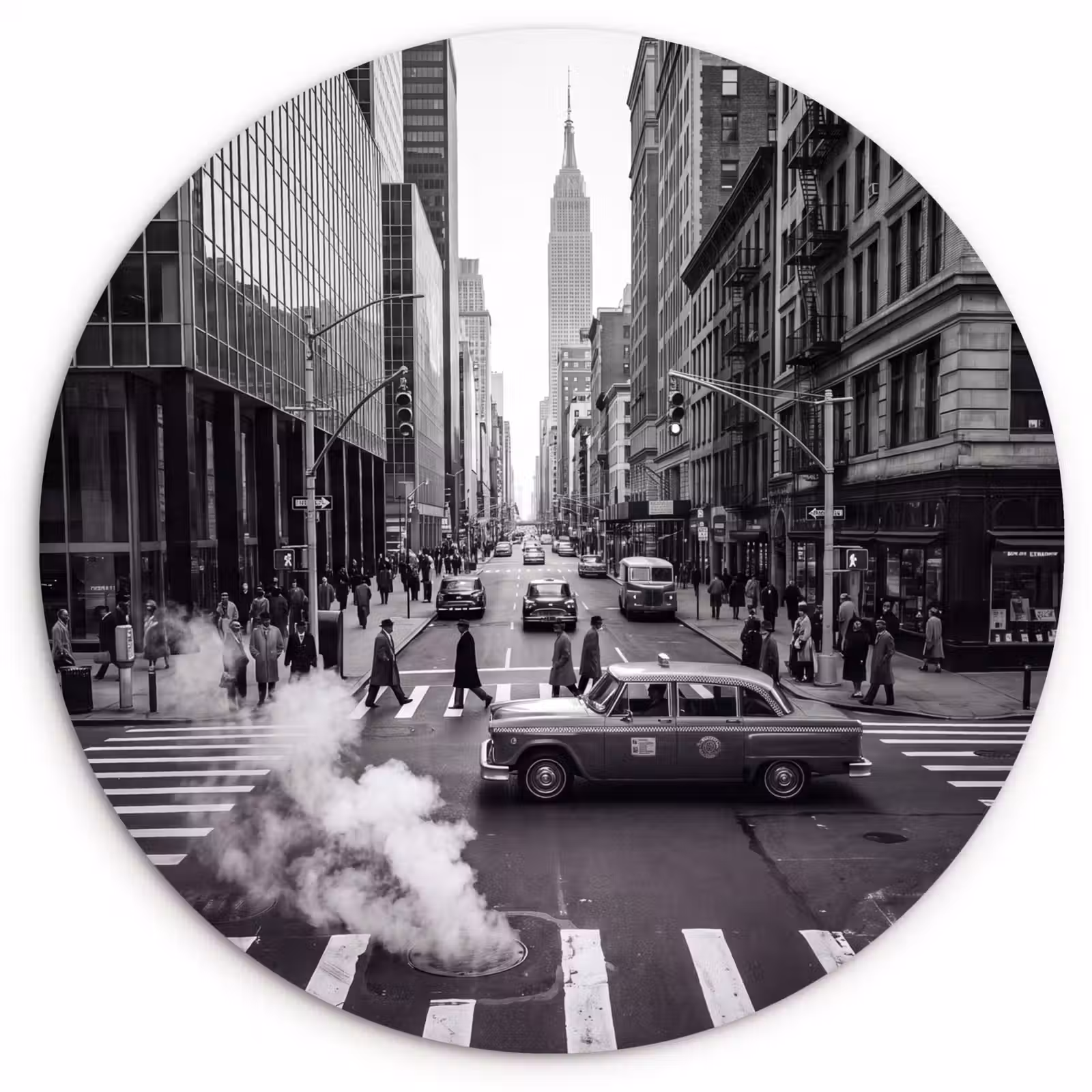 Glasbild Rund - Stadt – Straße – Gebäude – Verkehr – Schwarz-Weiß — 1