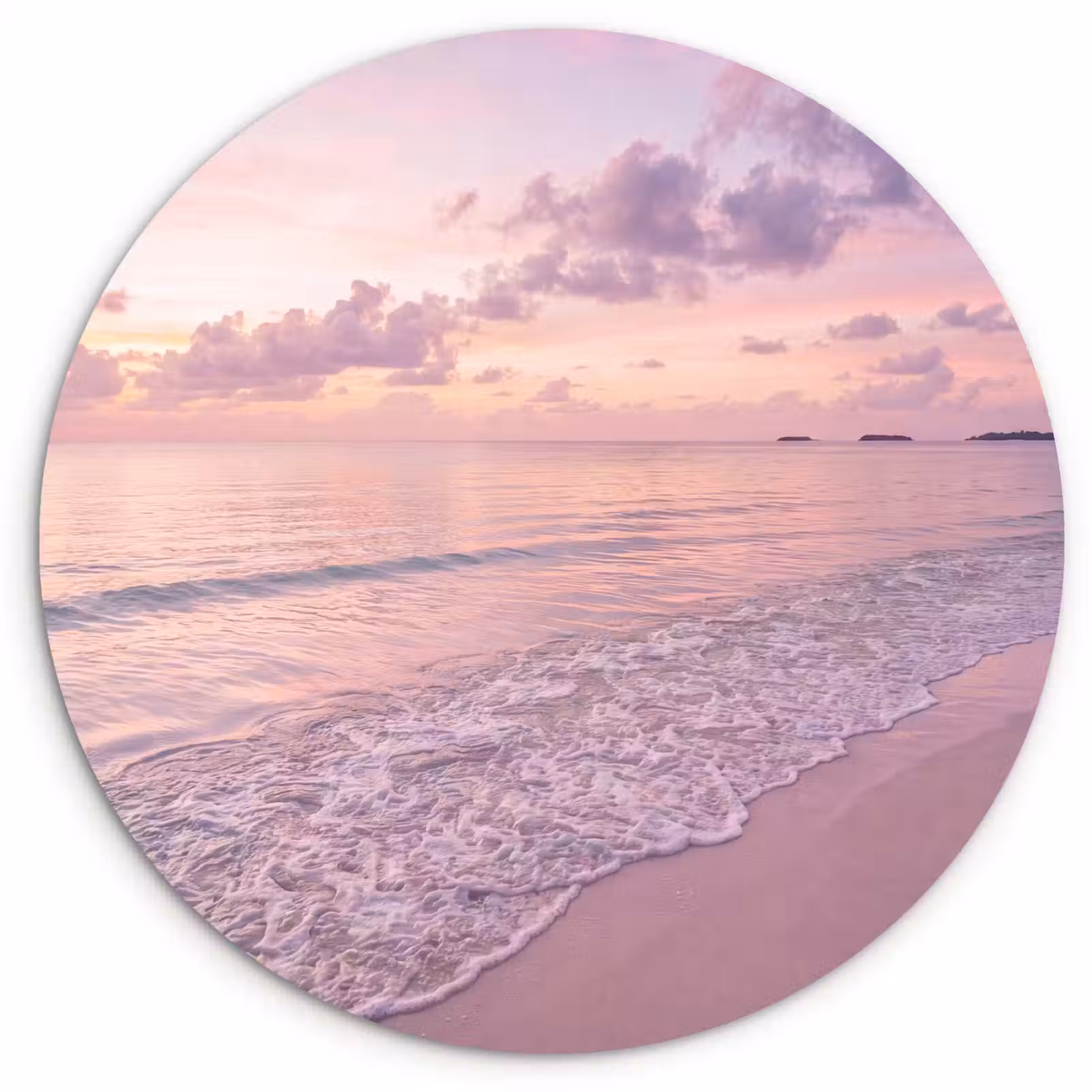 Glasbild Rund - Strand – Sonnenuntergang – Natur – Minimalistisch – Rosa - Strand - Zonsondergang - Natuur - Minimalistisch - Roze Wandcirkel plexiglas klein