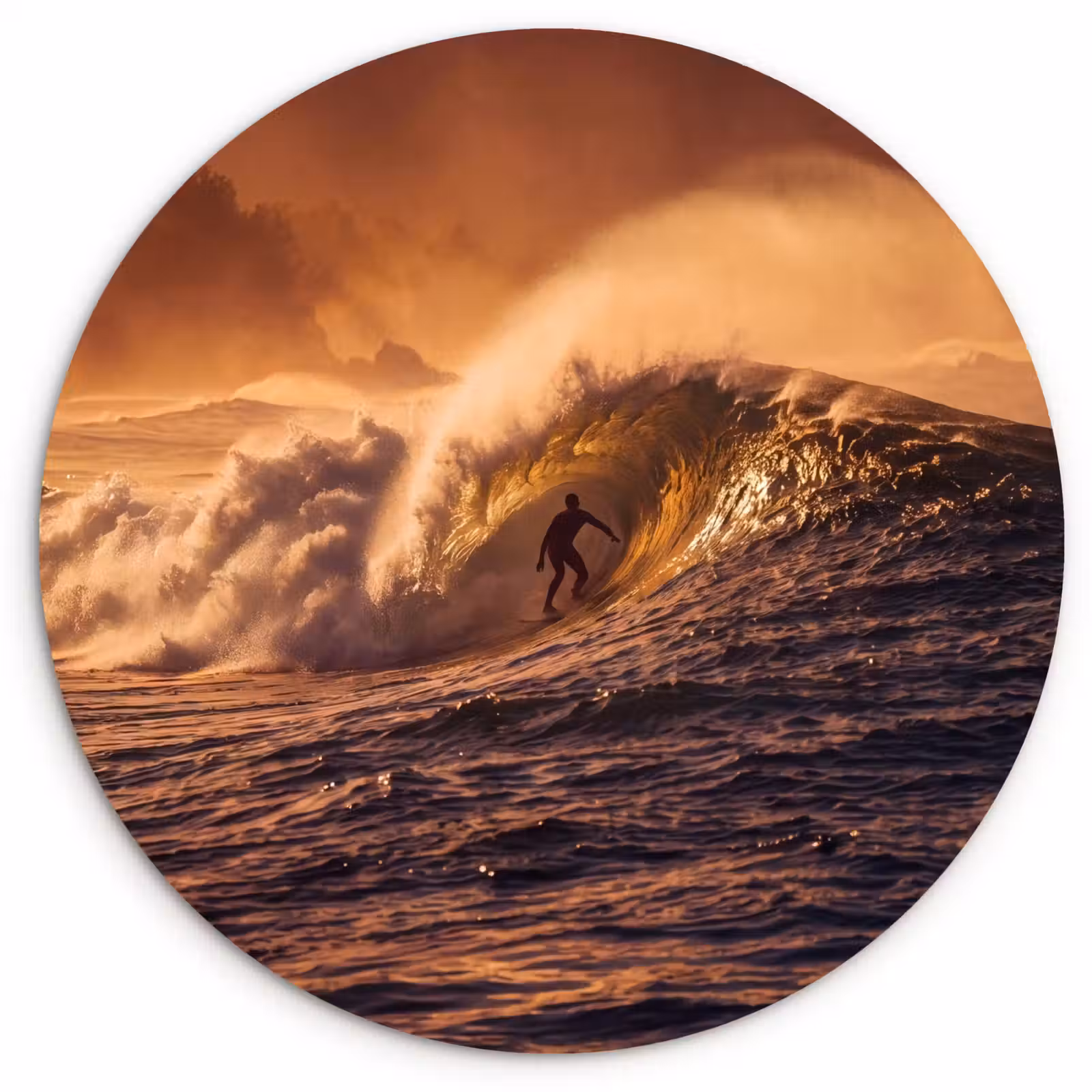 Glasbild Rund - Surfer – Welle – Ozean – Sport – Orange - Surfer - Golf - Oceaan - Sport - Oranje Wandcirkel plexiglas klein