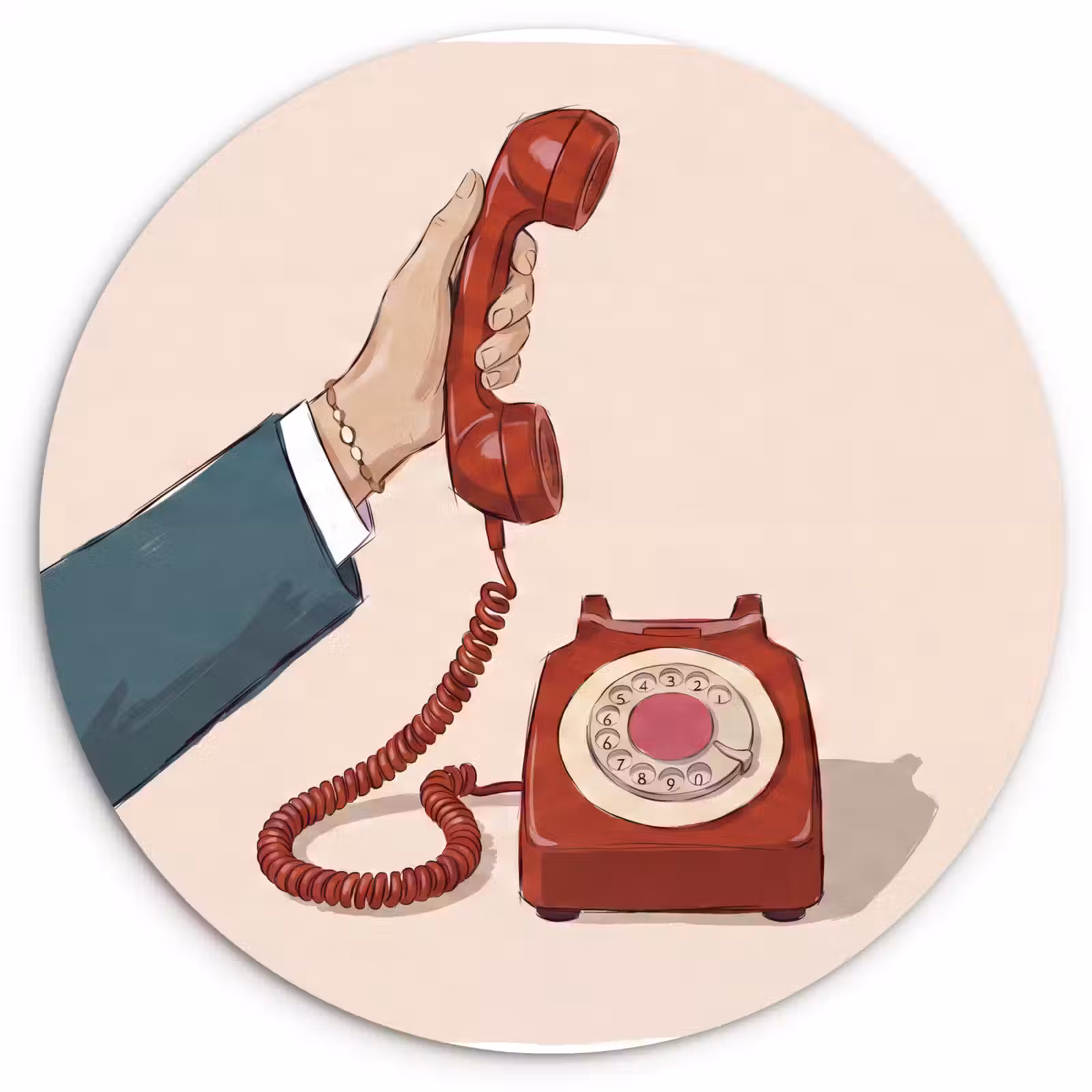 Glasbild Rund - Telefon – Handy – Vintage – Kommunikation – Rot — 1