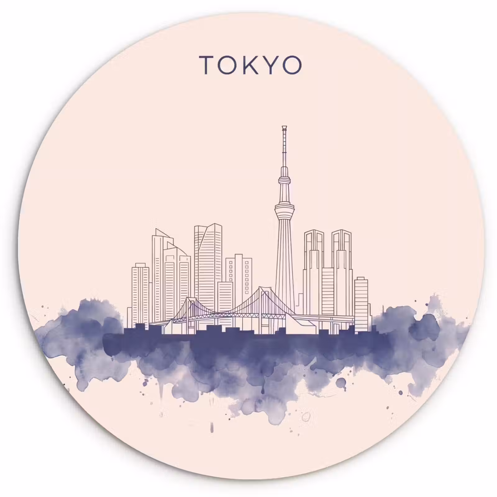 Glasbild Rund - Tokio – Skyline – Stadt – Abstrakt – Blau - Tokyo - Skyline - Stad - Abstract - Blauw Wandcirkel plexiglas klein