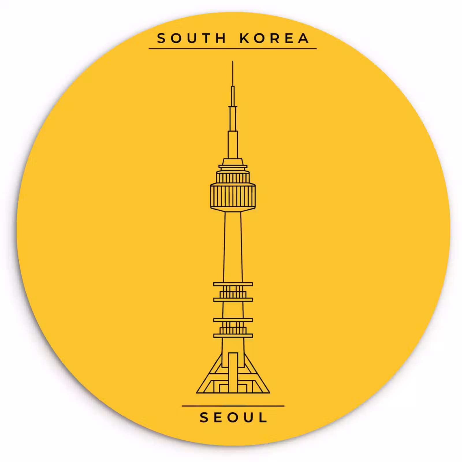 Glasbild Rund - Turm – Seoul – Architektur – Minimalistisch – Gelb - Toren - Seoul - Architectuur - Minimalistisch - Geel Wandcirkel plexiglas klein