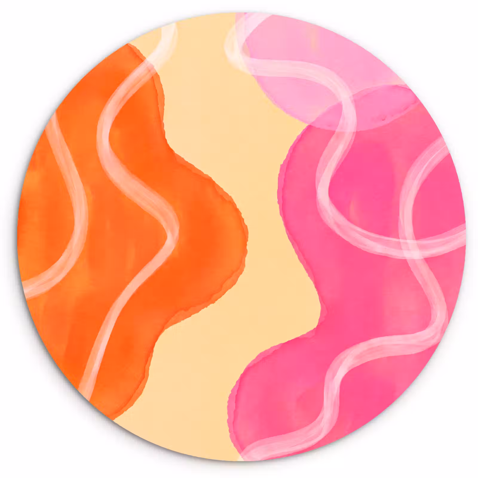 Glasbild Rund - Zusammenfassung – Aquarell – Organisch – Orange – Rosa - Abstract - Aquarel - Organisch - Oranje - Roze Wandcirkel plexiglas klein