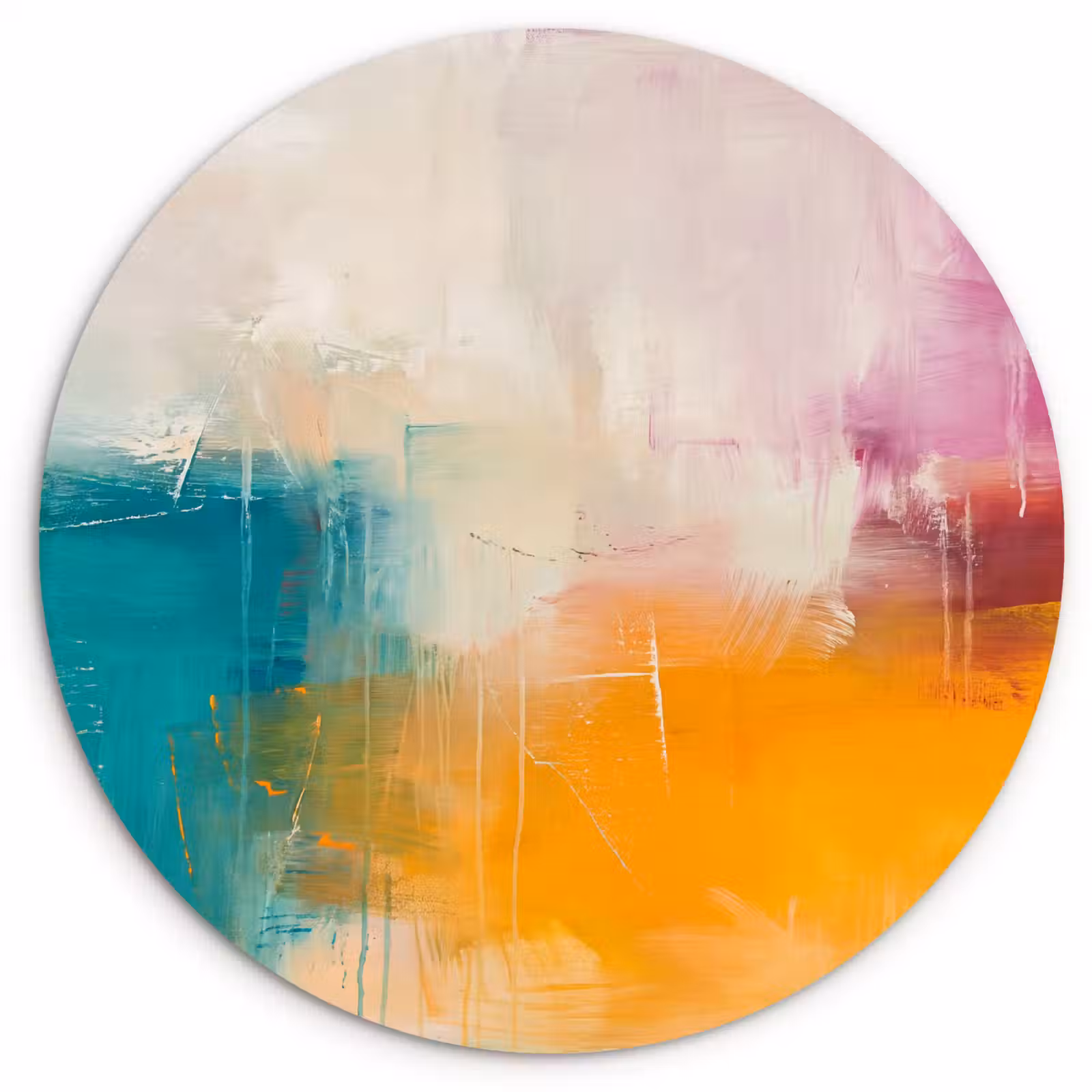 Glasbild Rund - Zusammenfassung – Farbenfroh – Modern – Kunst – Orange - Abstract - Kleurrijk - Modern - Kunst - Oranje Wandcirkel plexiglas klein