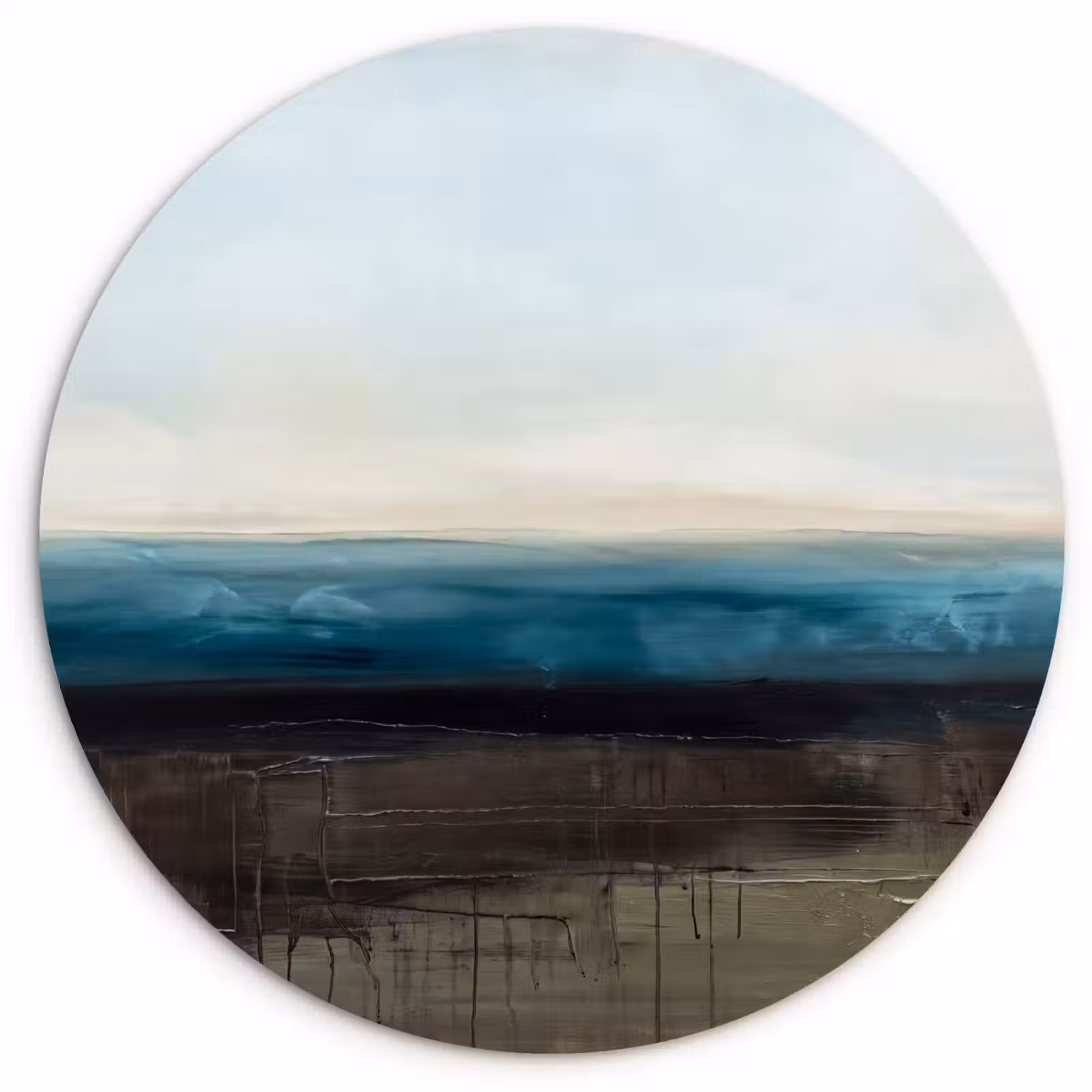 Glasbild Rund - Zusammenfassung – Landschaft – Horizont – Blau – Modern - Abstract - Landschap - Horizon - Blauw - Modern Wandcirkel plexiglas klein