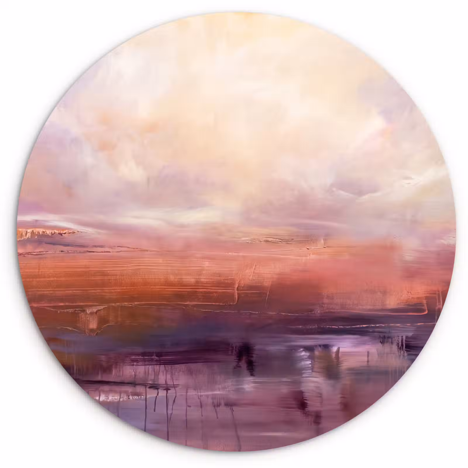 Glasbild Rund - Zusammenfassung – Landschaft – Modern – Lila – Orange - Abstract - Landschap - Modern - Paars - Oranje Wandcirkel plexiglas klein